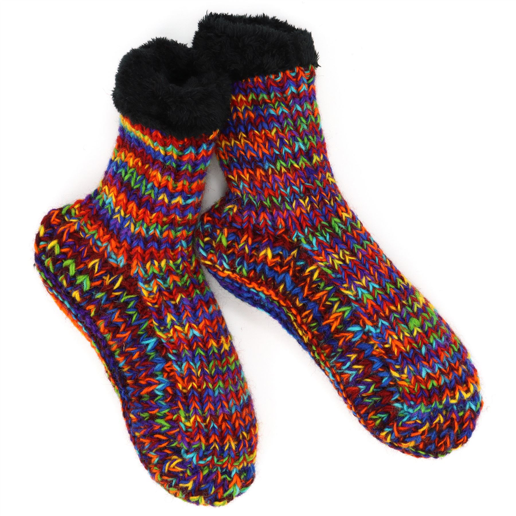 Handgestrickte Wolle Hausschuhe Socken Sherpa Futter Handarbeit warm UK 3-8 EU 36-42 - Bild 16 von 65