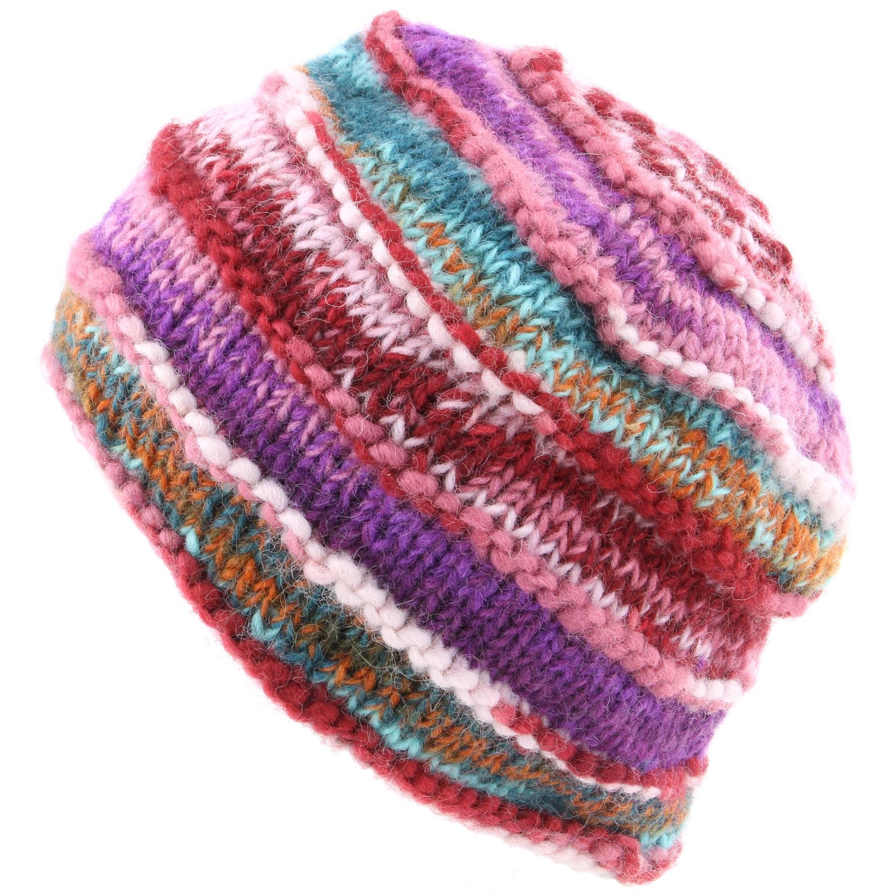 Wool Knit Beanie Hat Handmade Men Ladies Warm Winter Space Dye Ribbed - Picture 34 of 65