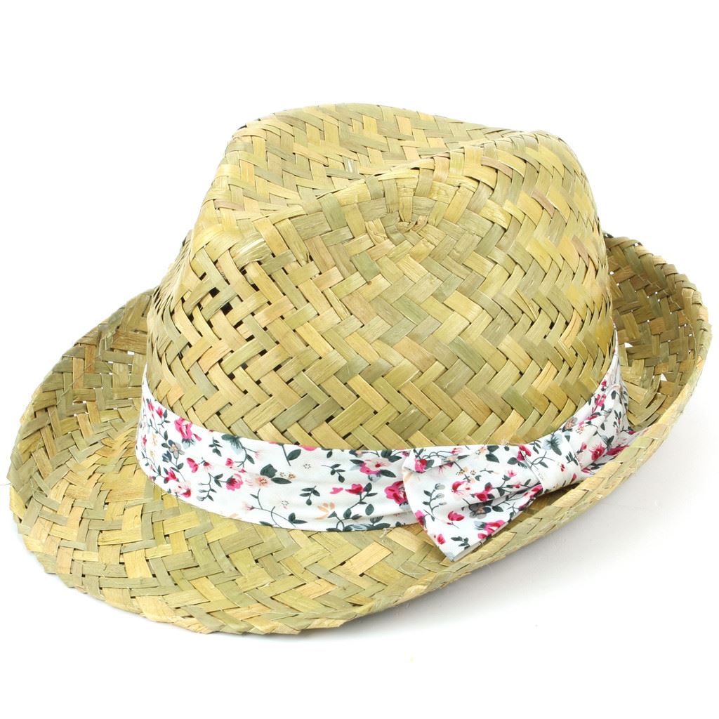 Trilby Hat Straw Fedora Cap Ladies Unisex Brim Travel Hawkins FLORAL