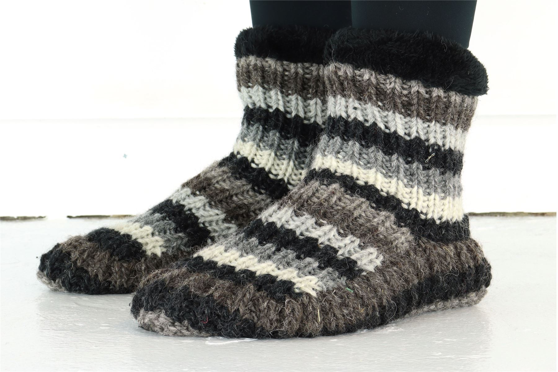 Handgestrickte Wolle Hausschuhe Socken Sherpa Futter Handarbeit warm UK 3-8 EU 36-42 - Bild 43 von 65