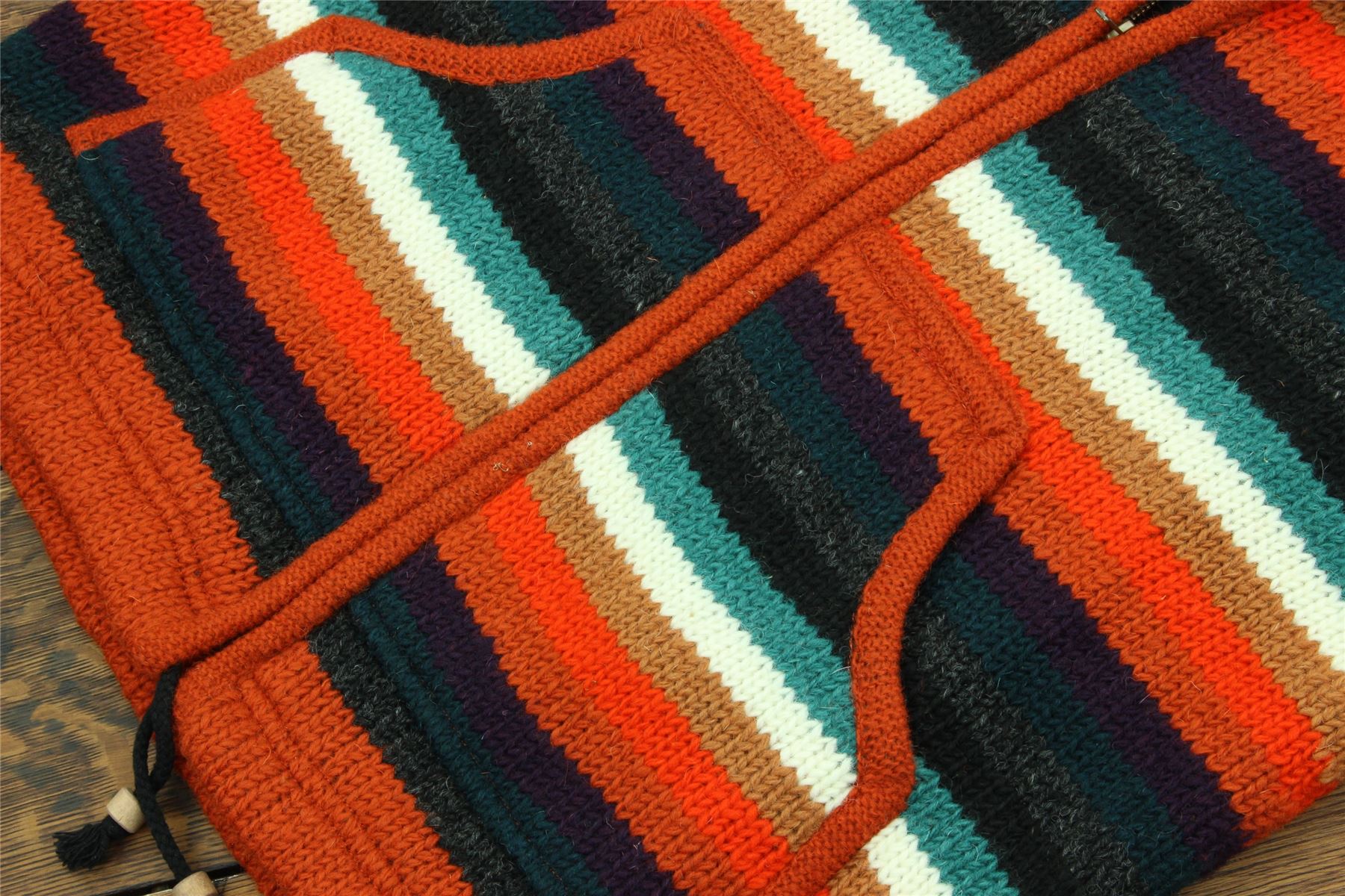 Handgestrickte Wolle Kapuzenjacke Cardigan Hoodie Nepal warm gefüttert Hippie Reißverschluss - Bild 46 von 102