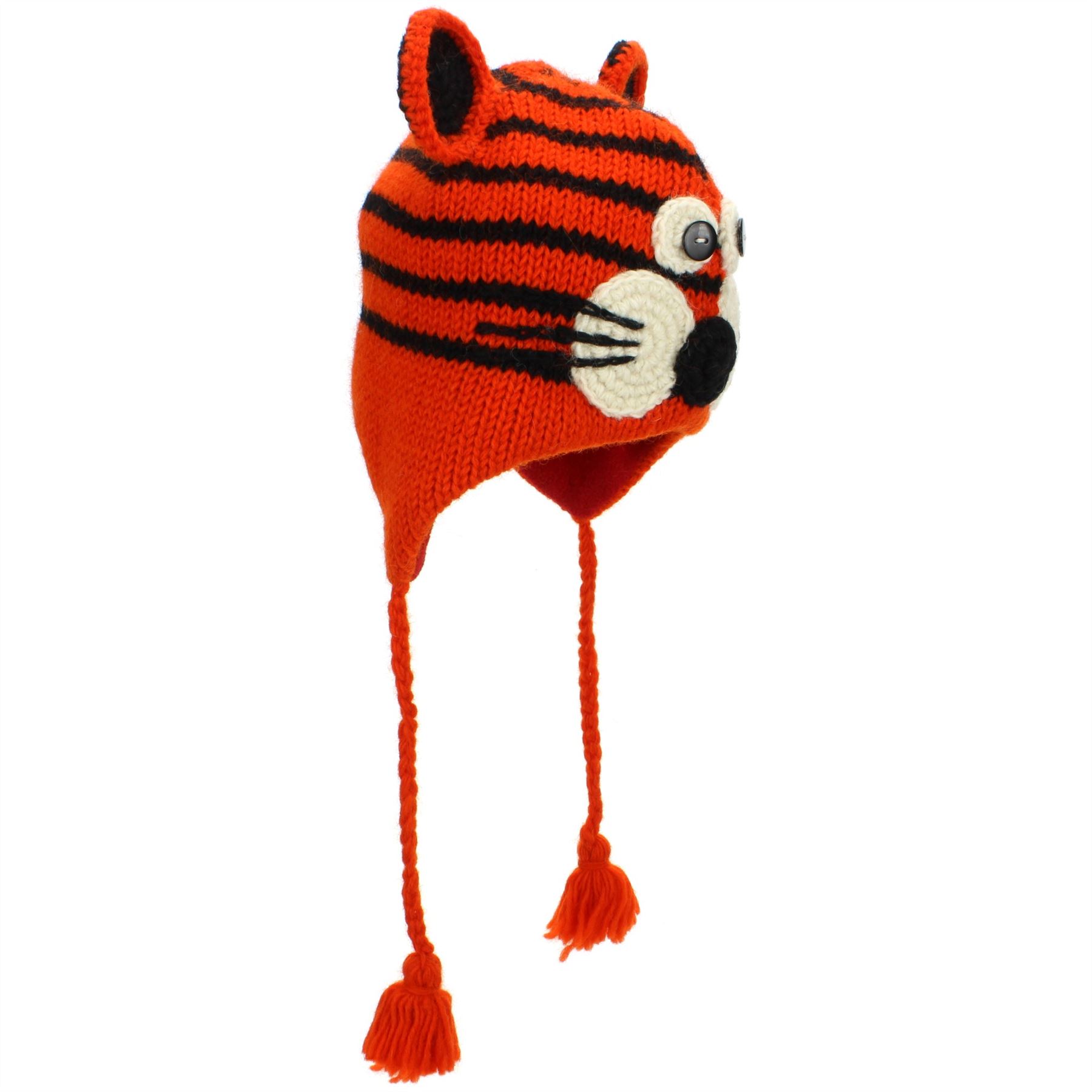 Wool Animal Hat Fleece Lined Unisex Knitted Warm Winter Monkey Tiger Fox - Picture 20 of 24