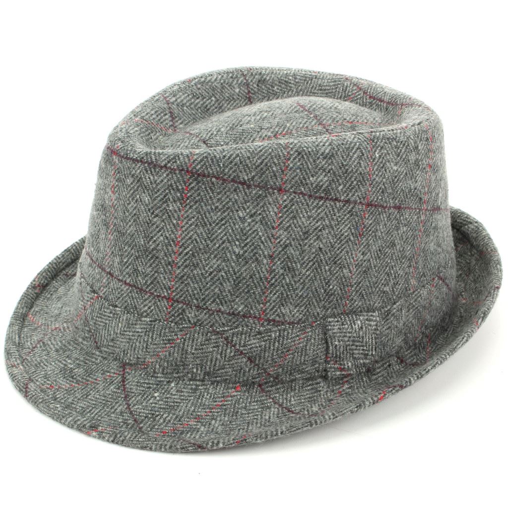 Trilby Hat Wool Tweed Fedora Cap Mens Unisex Country Brim Grey Check
