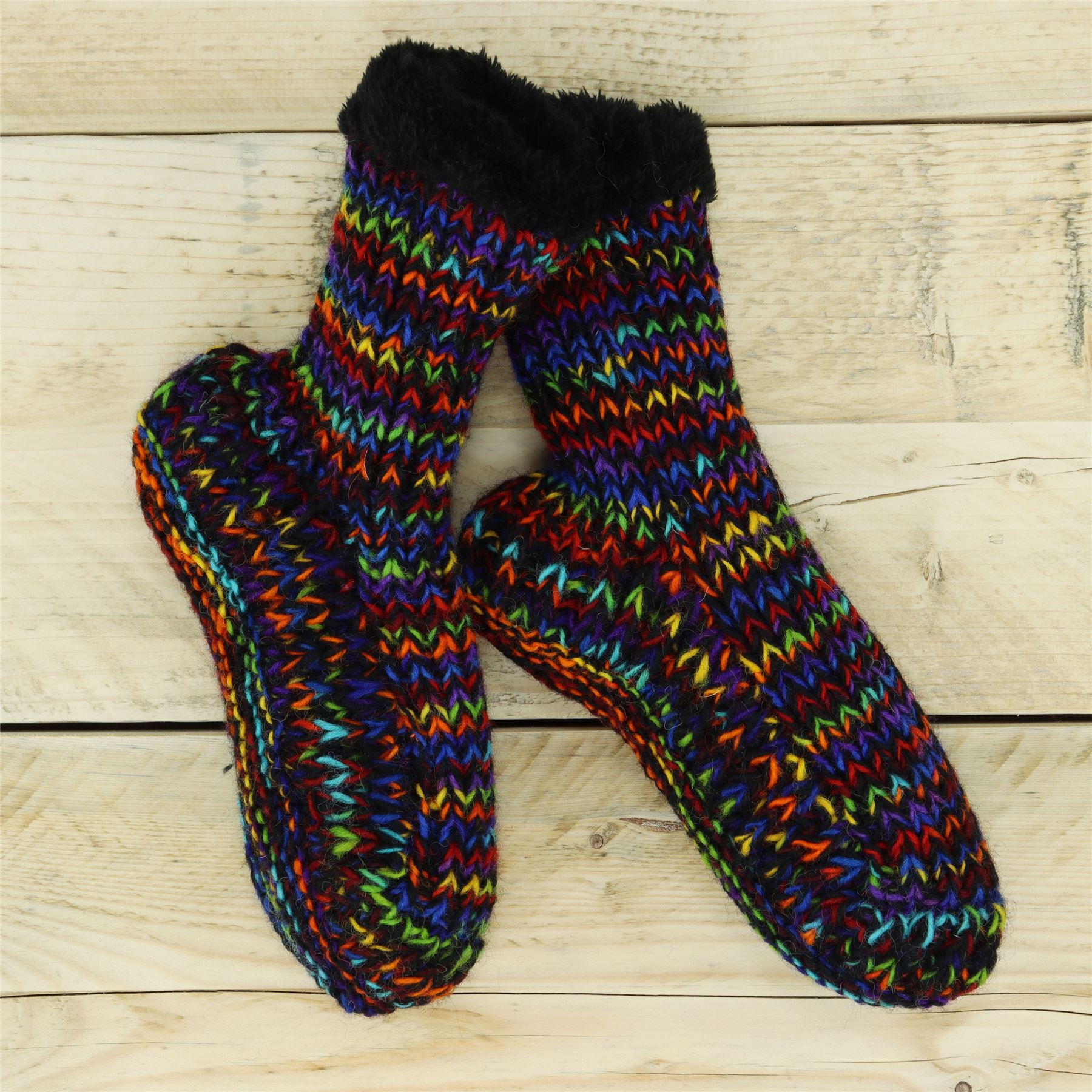 Handgestrickte Wolle Hausschuhe Socken Sherpa Futter Handarbeit warm UK 3-8 EU 36-42 - Bild 8 von 65