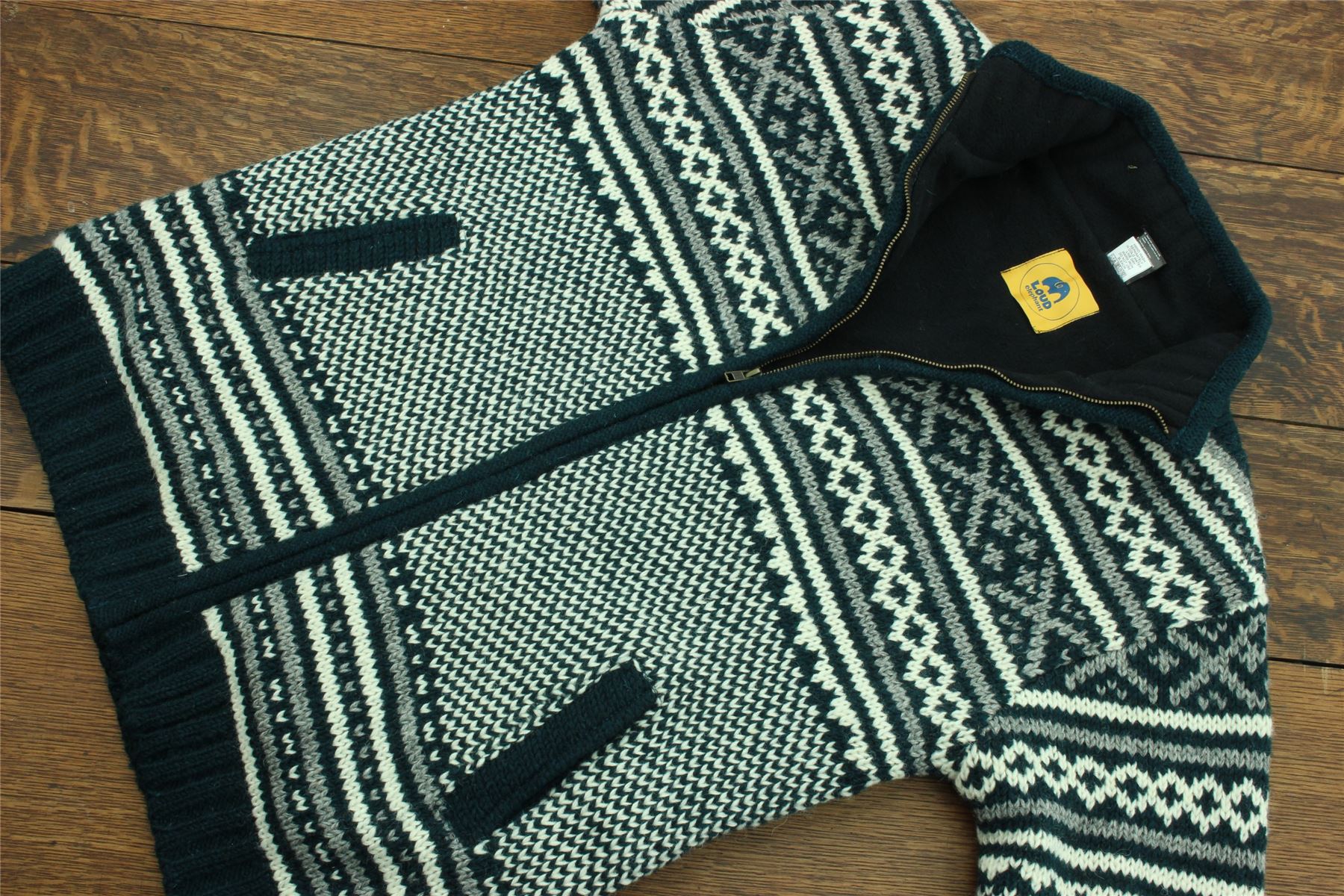 Hand Knitted Wool Jacket Cardigan LoudElephant Nepal Warm Lined Unisex - Picture 6 of 102
