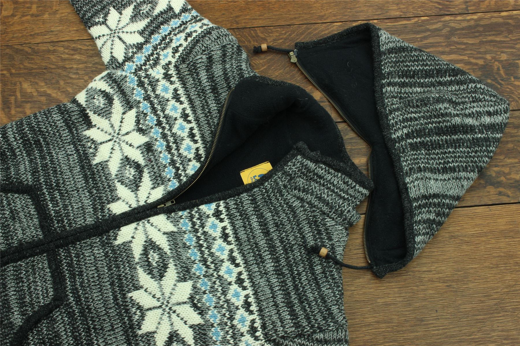 Handgestrickte Wolle Kapuzenjacke Cardigan Hoodie Nepal warm gefüttert Hippie Reißverschluss - Bild 7 von 102
