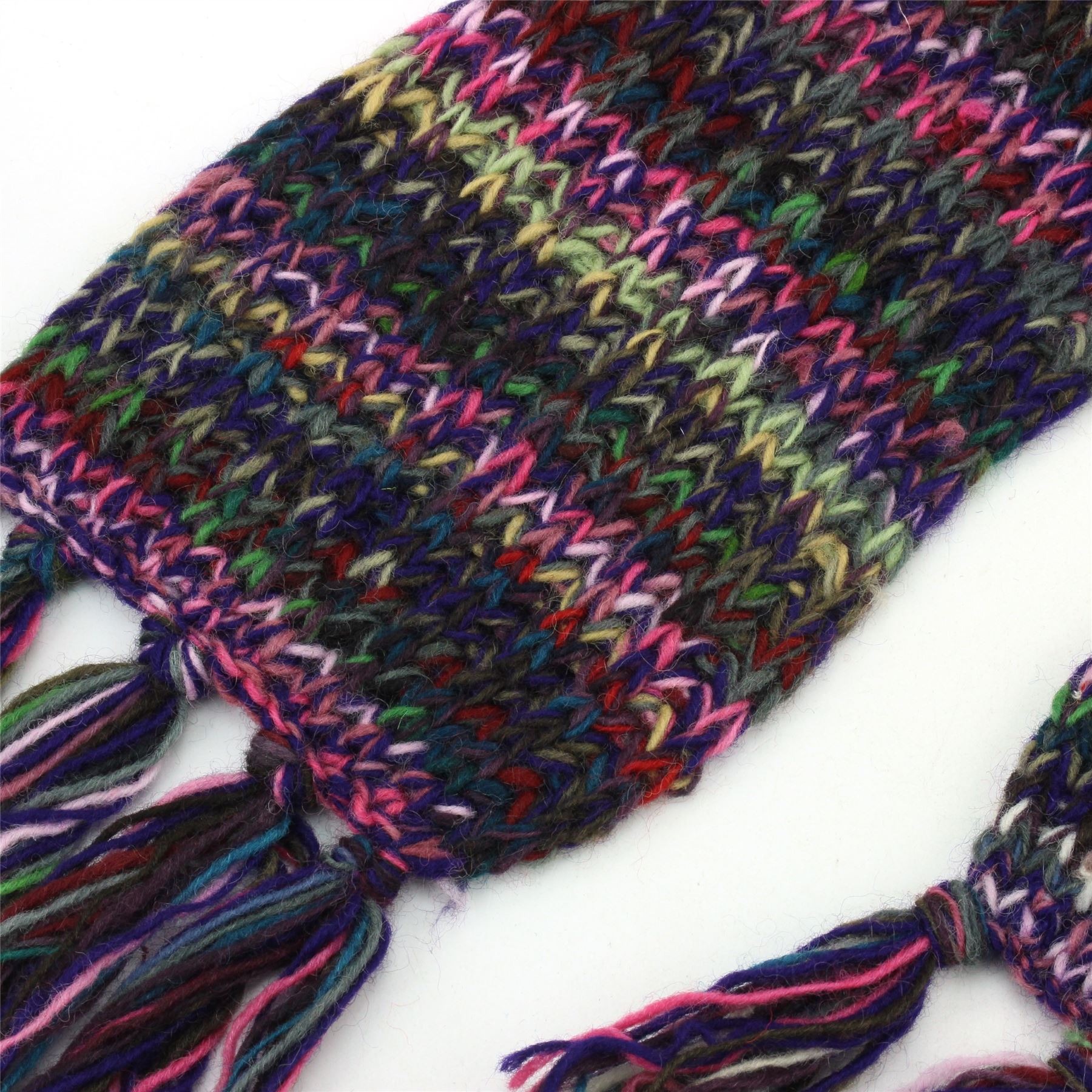 Hand Knitted Wool Scarf Woolly Warm Winter Cosy Stripe Space Dye Rainbow Pattern - Picture 41 of 97