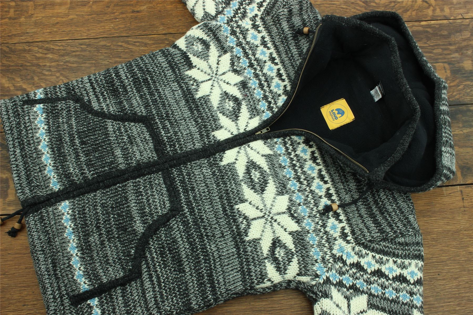Handgestrickte Wolle Kapuzenjacke Cardigan Hoodie Nepal warm gefüttert Hippie Reißverschluss - Bild 5 von 102