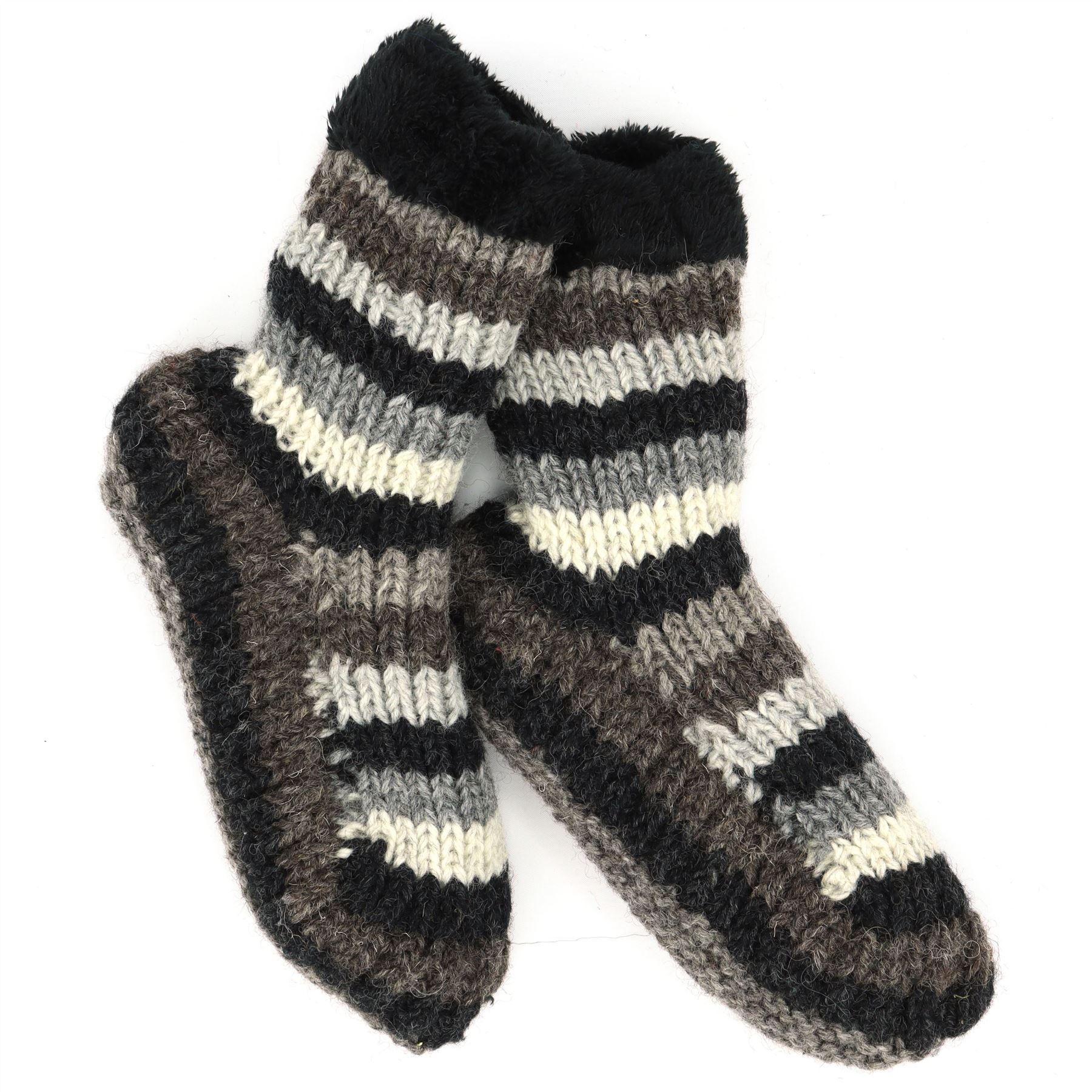 Handgestrickte Wolle Hausschuhe Socken Sherpa Futter Handarbeit warm UK 3-8 EU 36-42 - Bild 40 von 65