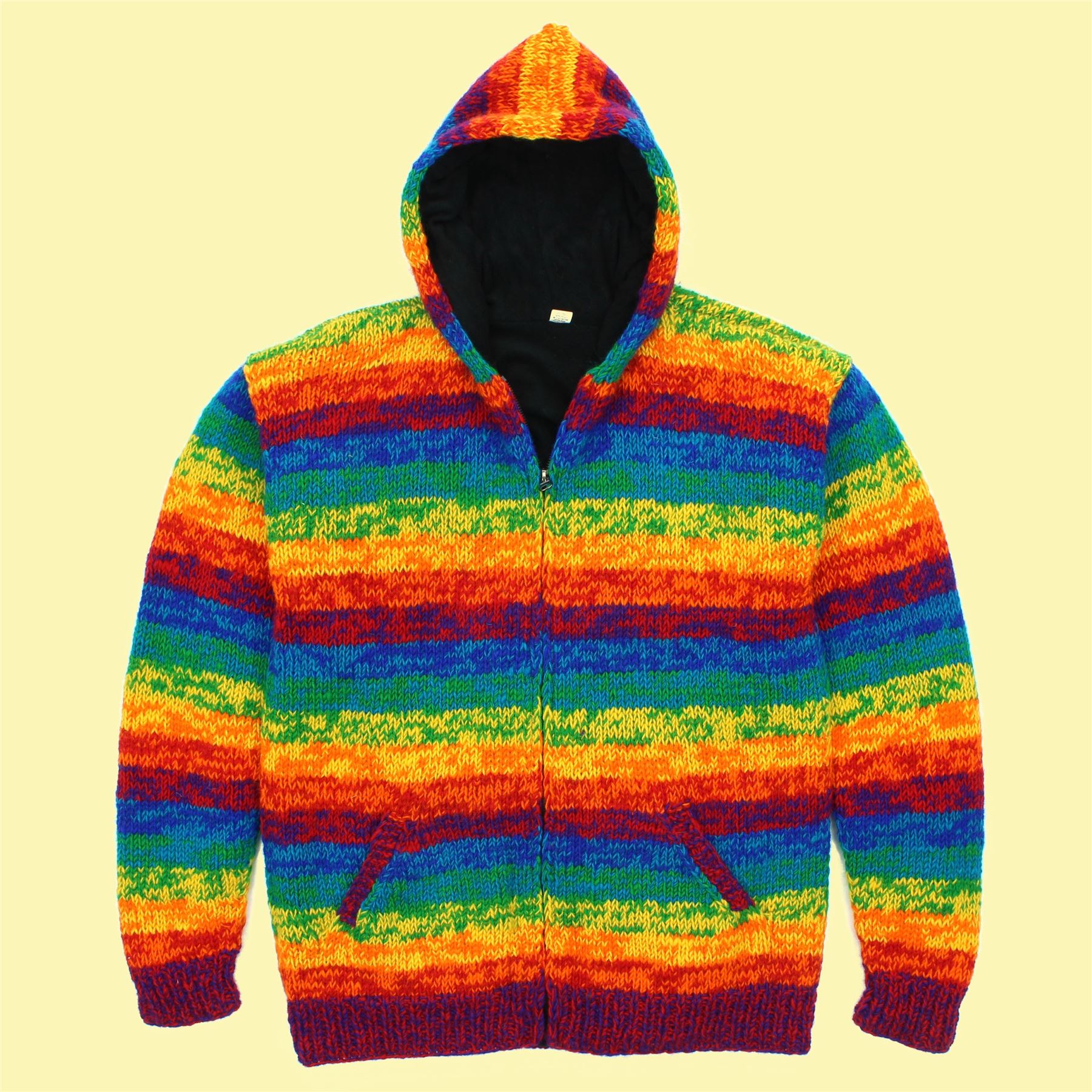 Hand Knitted Wool Hooded Jacket Cardigan Hoody Hoodie Nepal Warm Lined Ethnic - Picture 61 of 71