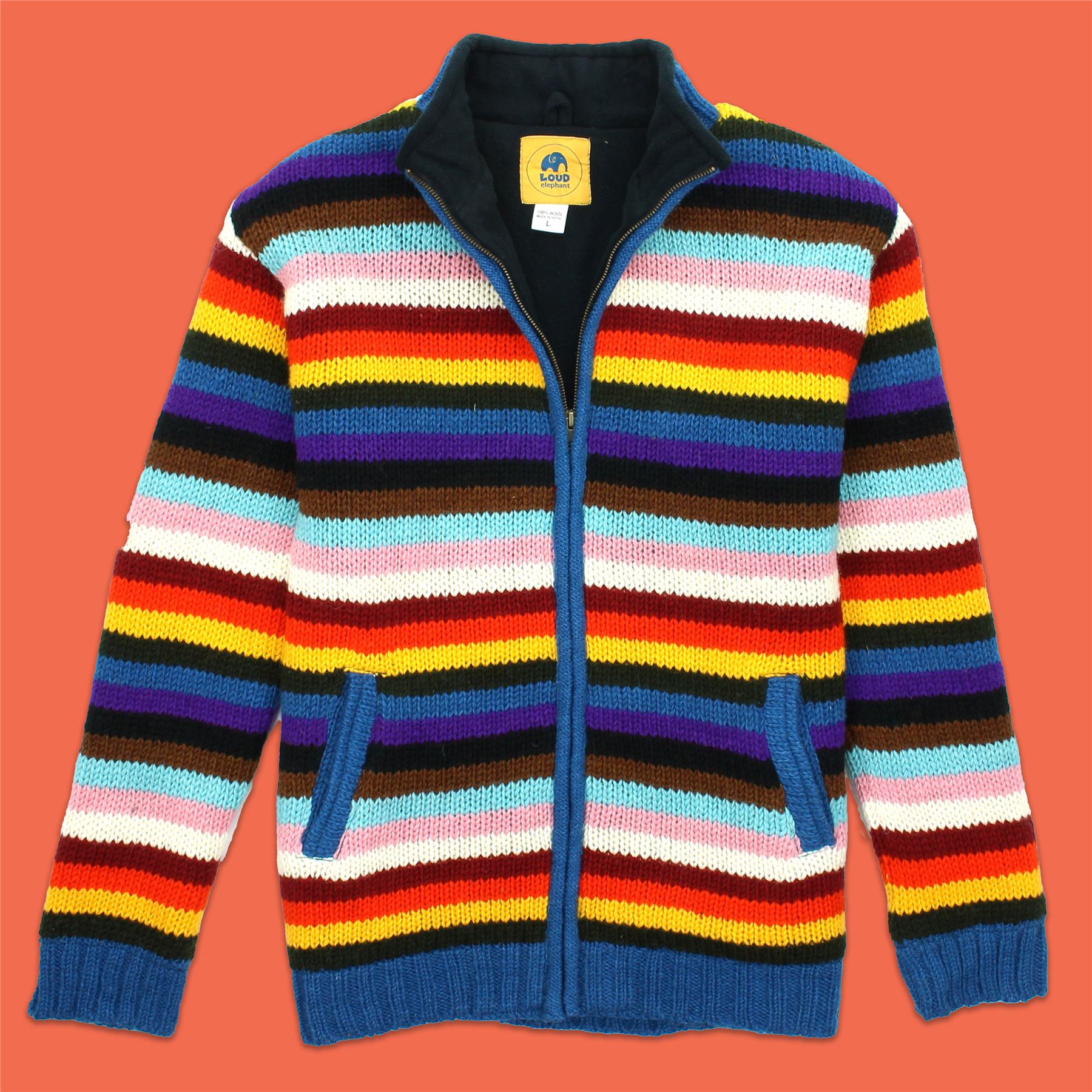 Hand Knitted Wool Jacket Cardigan LoudElephant Nepal Warm Lined Unisex - Picture 91 of 102