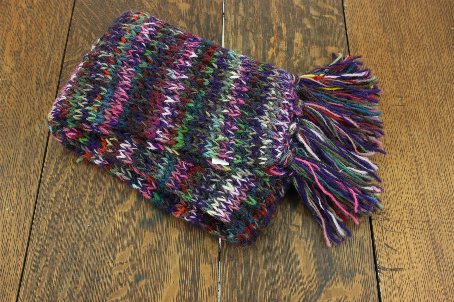 Hand Knitted Wool Scarf Woolly Warm Winter Cosy Stripe Space Dye Rainbow Pattern - Picture 42 of 97