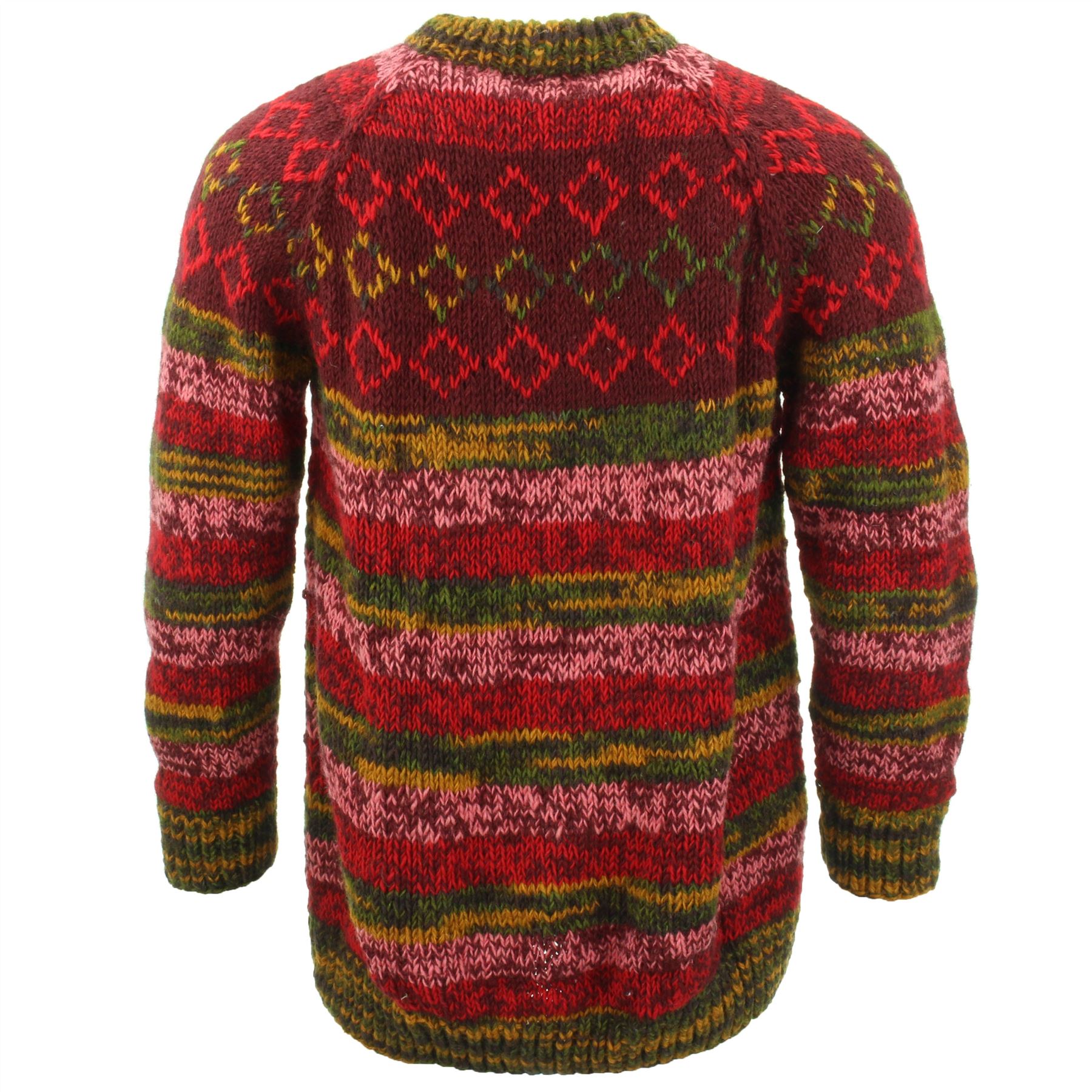 Wool Knit Jumper Sweater Pullover Fairisle Nordic Abstract Warm Nepal Loose - Picture 45 of 81