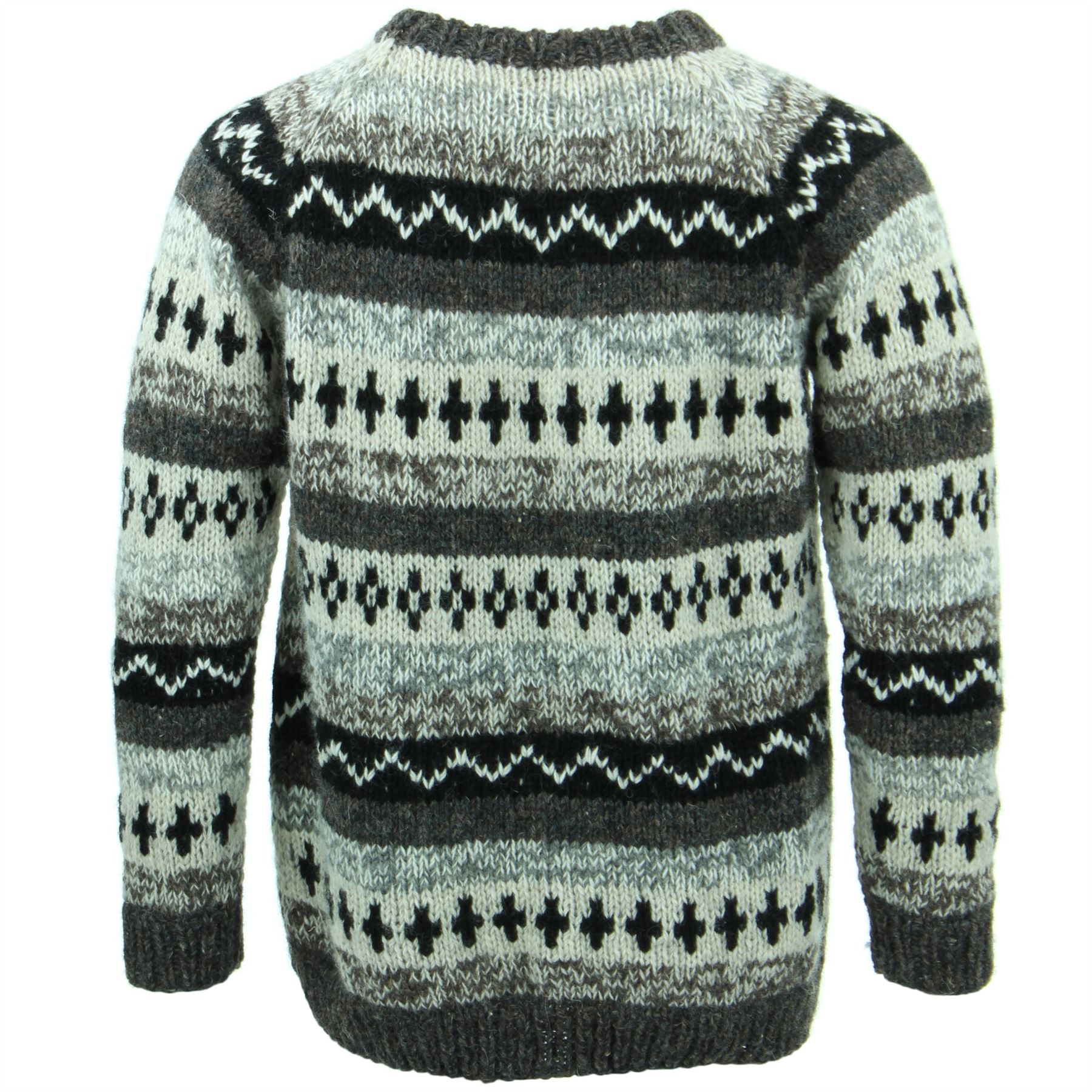 Wool Knit Jumper Sweater Pullover Fairisle Nordic Abstract Warm Nepal Loose - Picture 22 of 81