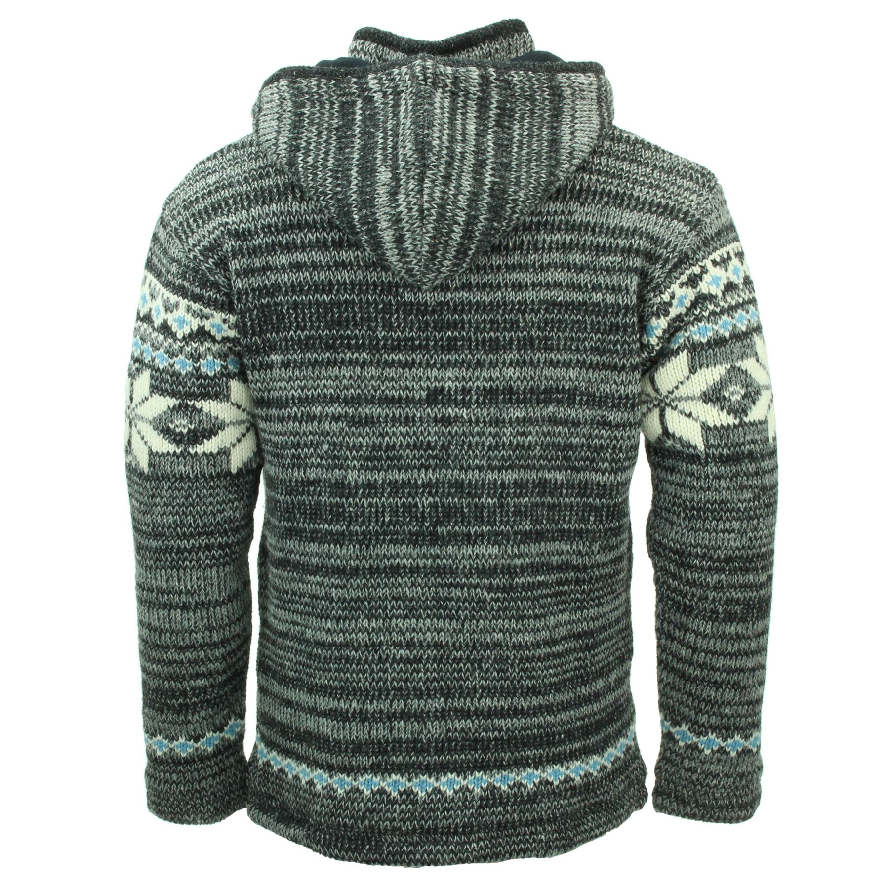 Handgestrickte Wolle Kapuzenjacke Cardigan Hoodie Nepal warm gefüttert Hippie Reißverschluss - Bild 4 von 102
