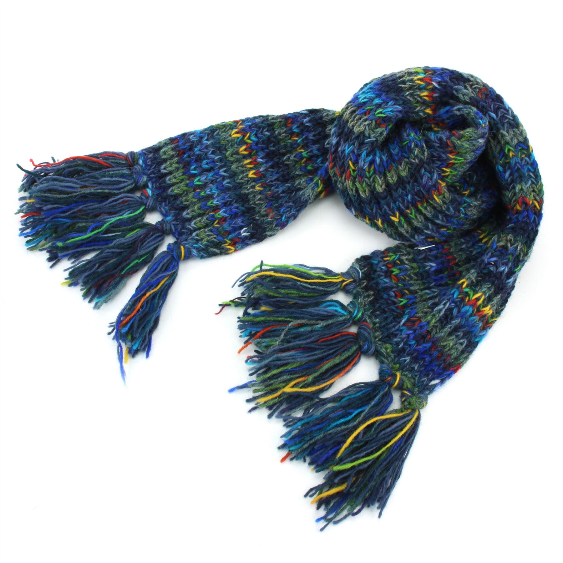 Hand Knitted Wool Scarf Woolly Warm Winter Cosy Stripe Space Dye Rainbow Pattern - Picture 31 of 97