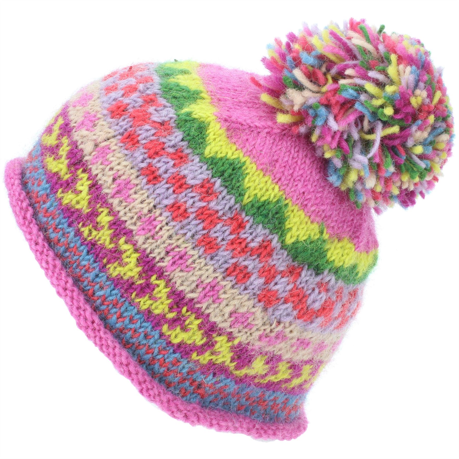 Beanie Hat Wool Cap Bobble Warm Winter Pattern Bright LoudElephant Lined Knit - Picture 11 of 16