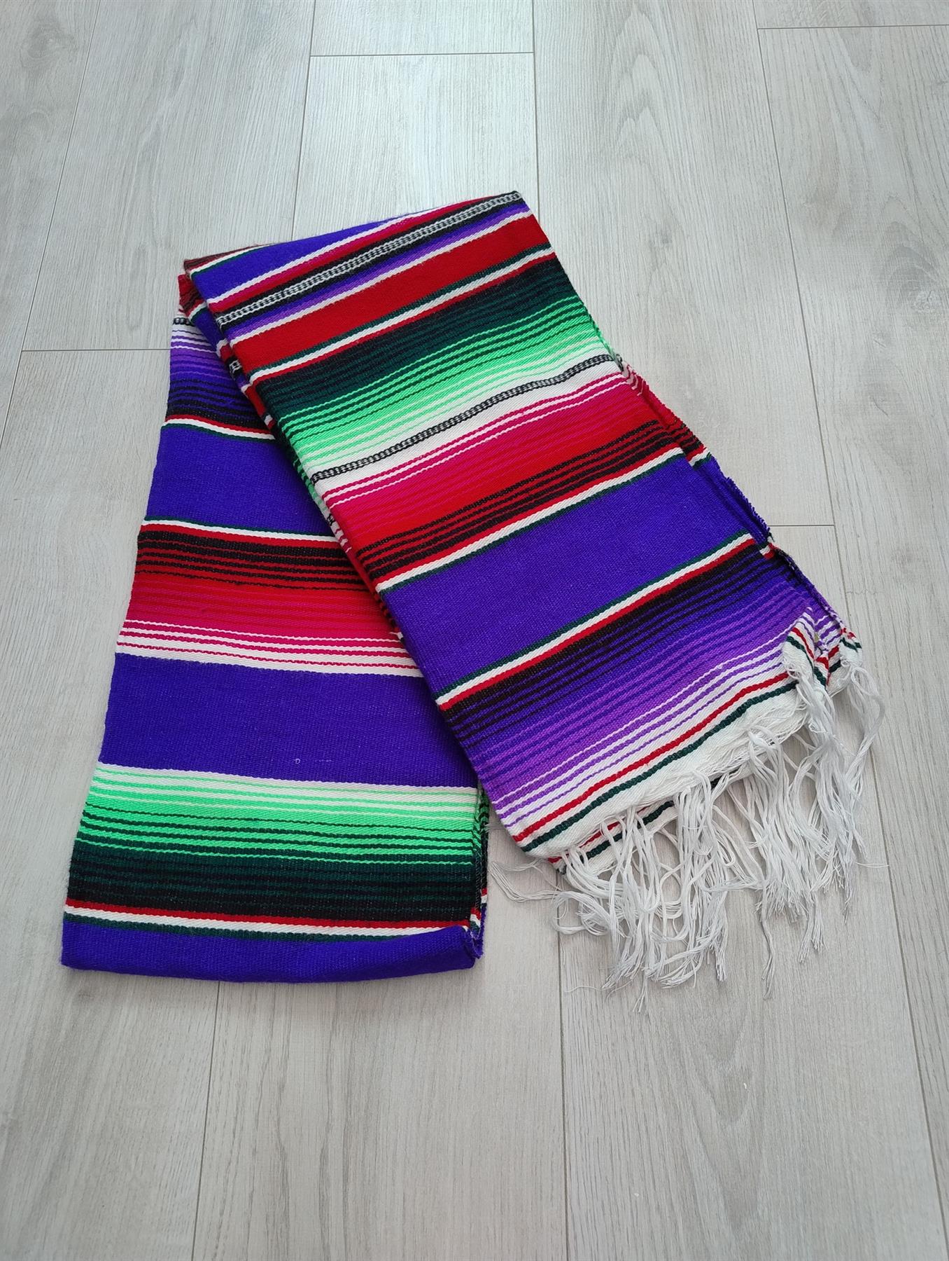 Handwoven Mexican Serape Traditional Jorongo Blanket Shawl Cloak Bright Striped - Picture 95 of 105