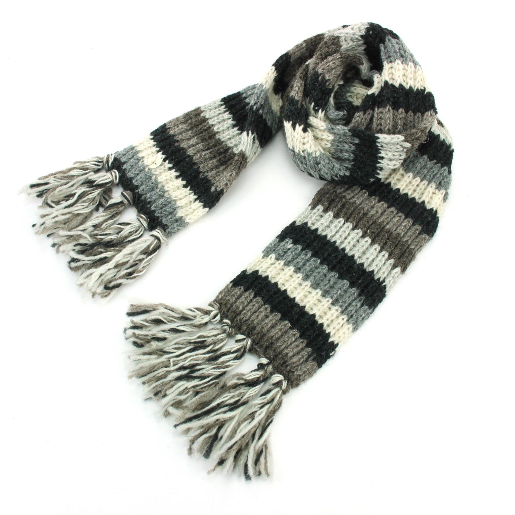 Hand Knitted Wool Scarf Woolly Warm Winter Cosy Stripe Space Dye Rainbow Pattern - Picture 67 of 97