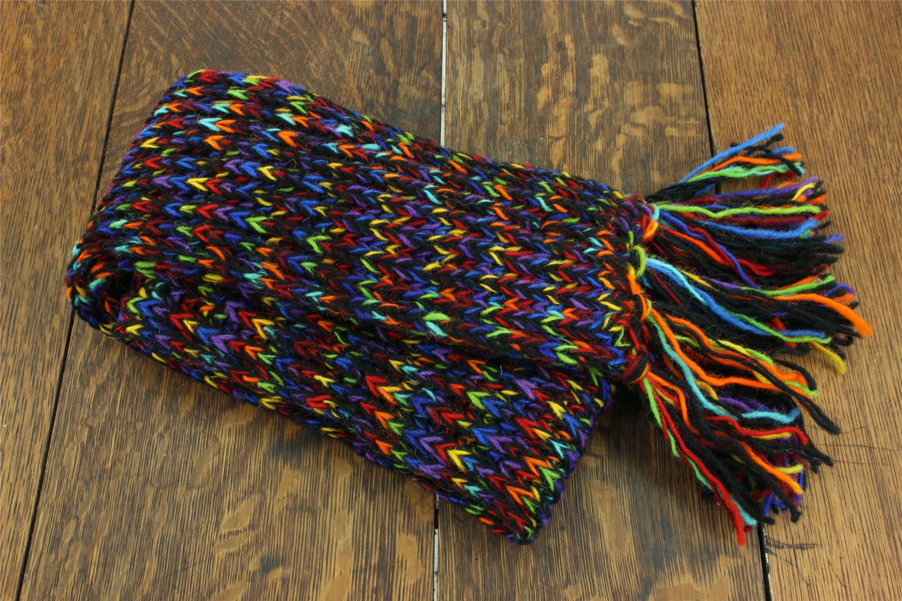 Hand Knitted Wool Scarf Woolly Warm Winter Cosy Stripe Space Dye Rainbow Pattern - Picture 24 of 97