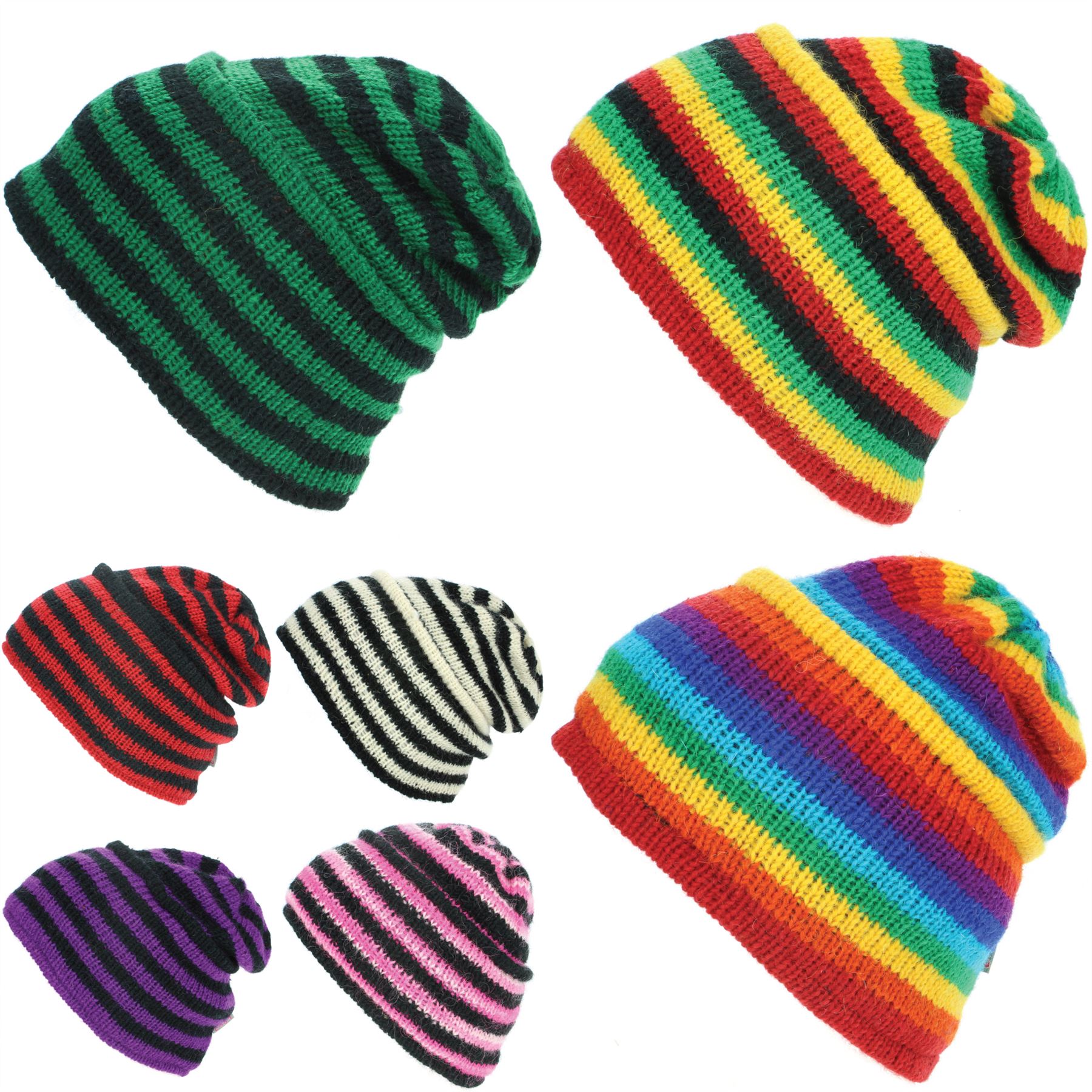 Wool Beanie Hat Cap Warm Winter Fleece Lined LoudElephant RAINBOW Knit Ski