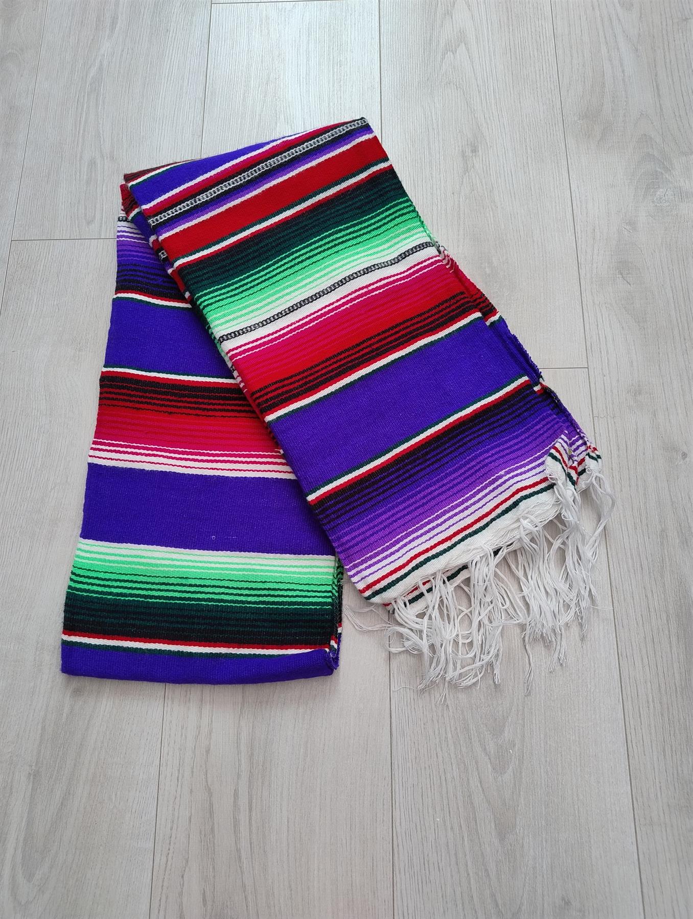 Handwoven Mexican Serape Traditional Jorongo Blanket Shawl Cloak Bright Striped - Picture 94 of 105