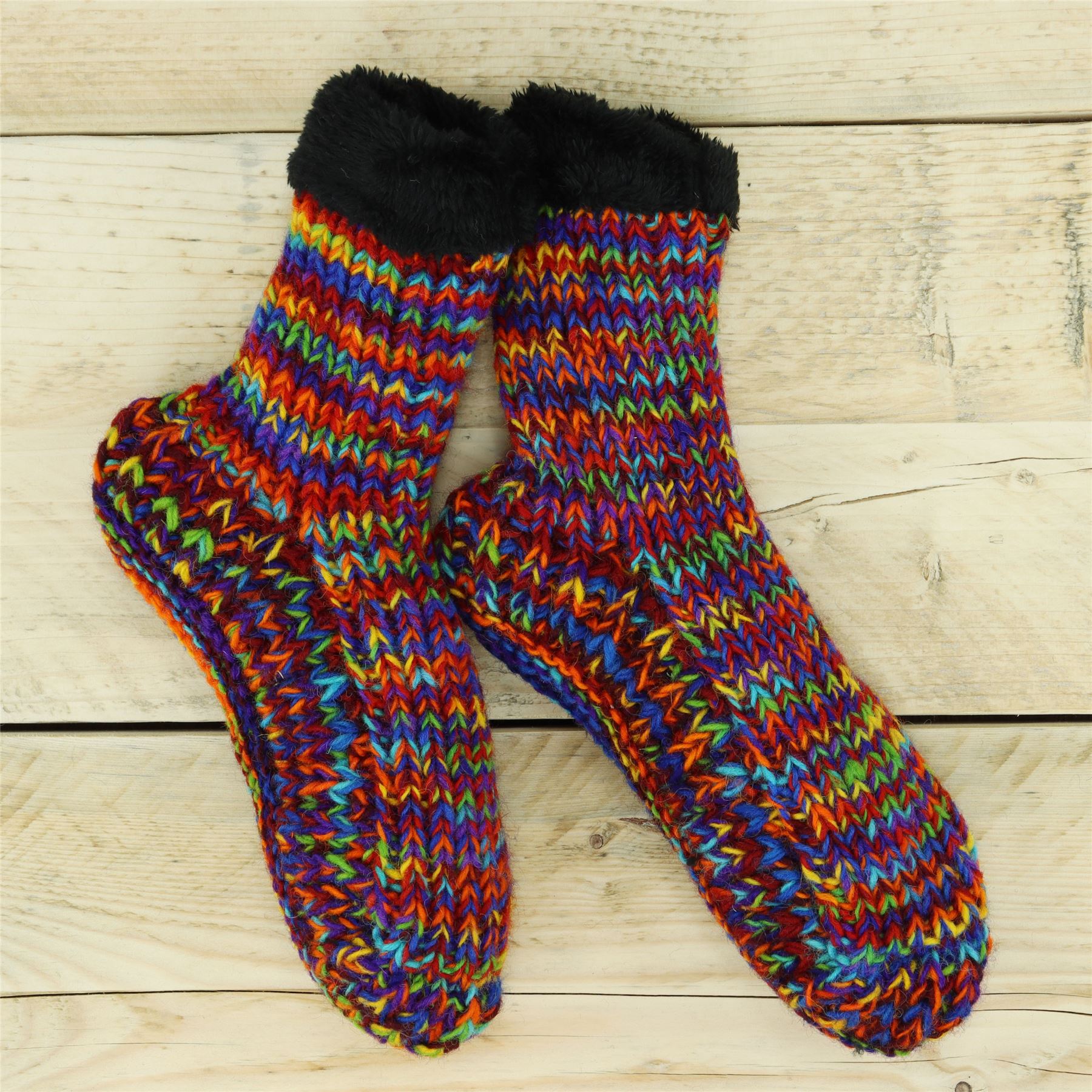 Handgestrickte Wolle Hausschuhe Socken Sherpa Futter Handarbeit warm UK 3-8 EU 36-42 - Bild 18 von 65