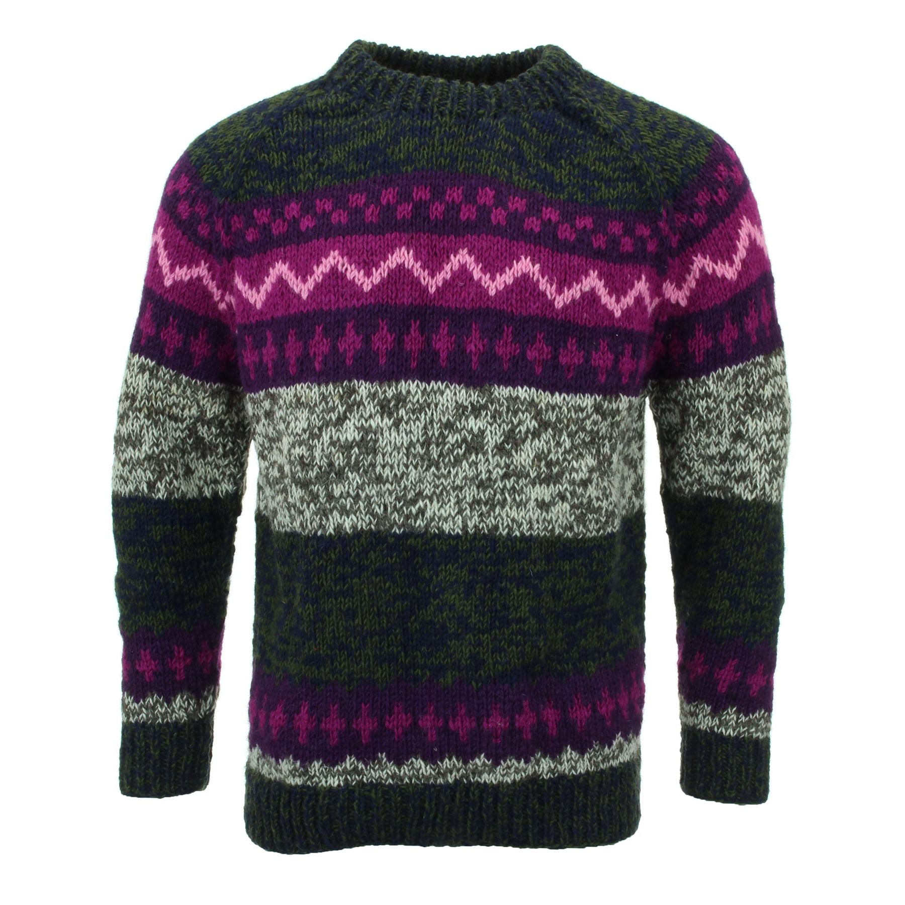 Wool Knit Jumper Sweater Pullover Fairisle Nordic Abstract Warm Nepal Loose - Picture 48 of 81