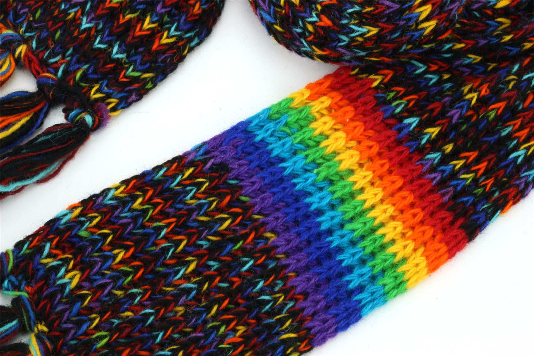 Hand Knitted Wool Scarf Woolly Warm Winter Cosy Stripe Space Dye Rainbow Pattern - Picture 26 of 97