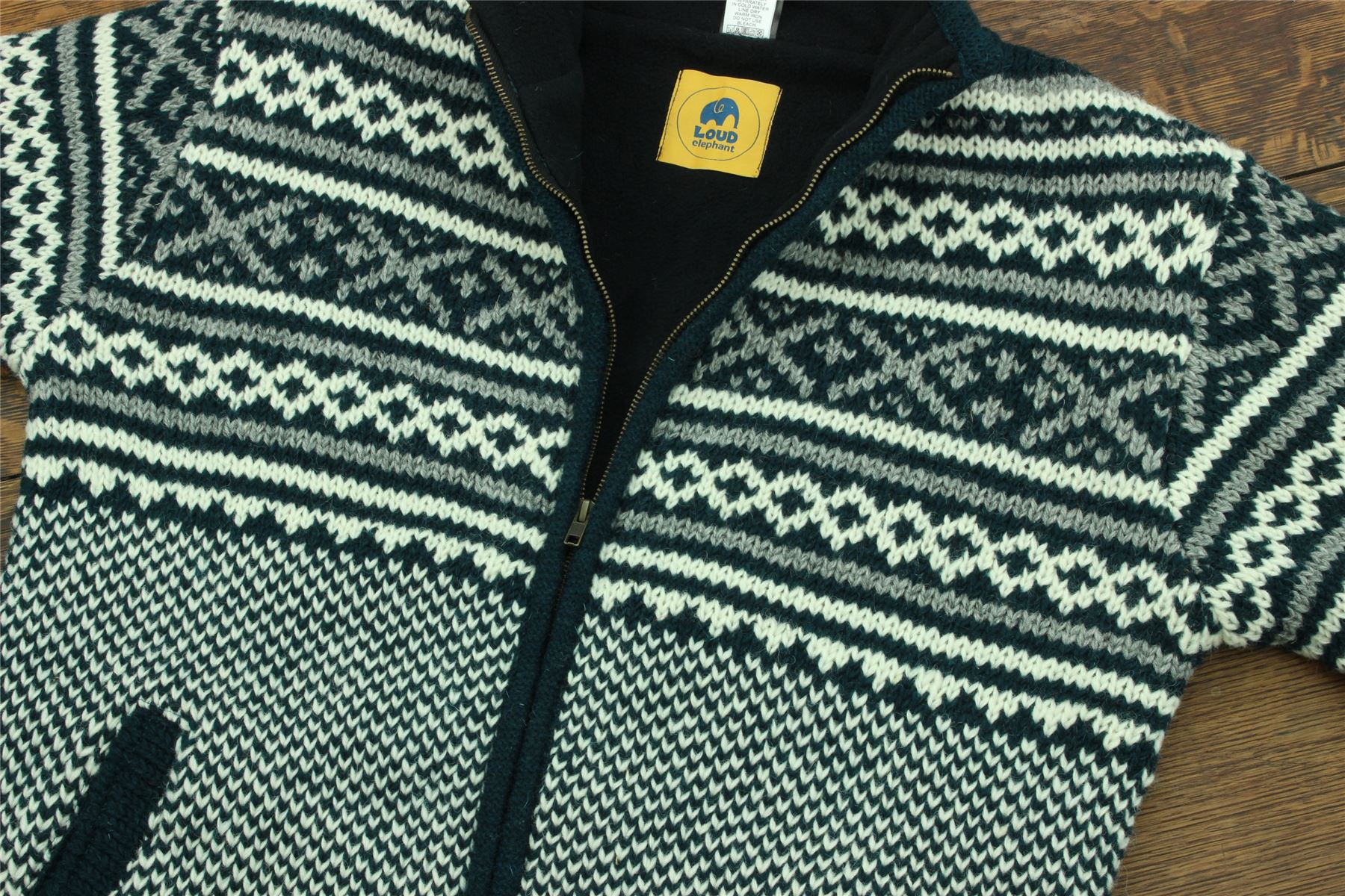 Hand Knitted Wool Jacket Cardigan LoudElephant Nepal Warm Lined Unisex - Picture 10 of 102