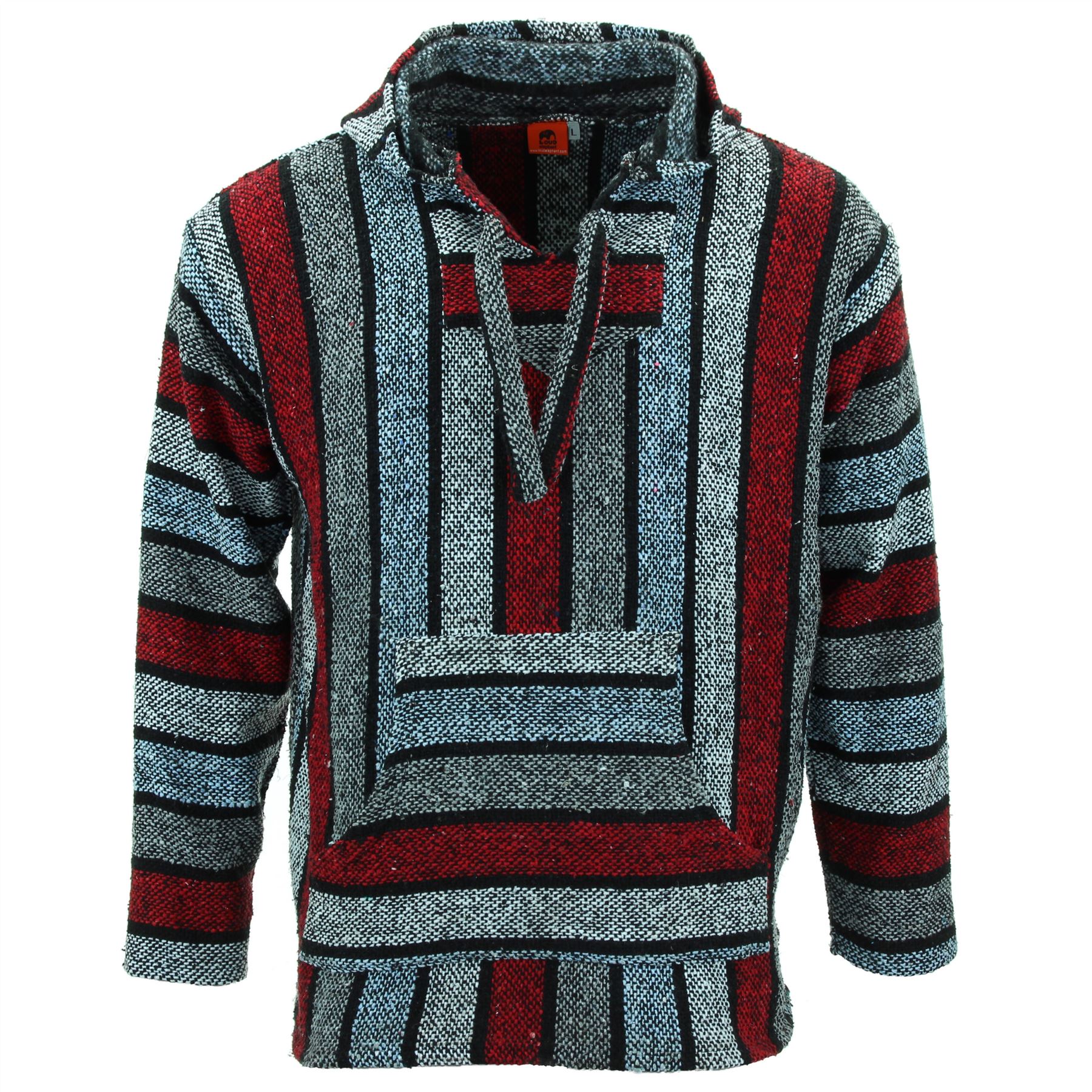 Recycled Mexican Baja Jerga Hoody Sweatshirt Jacket Hooded Warm Hippy Plus Size - Picture 167 of 189