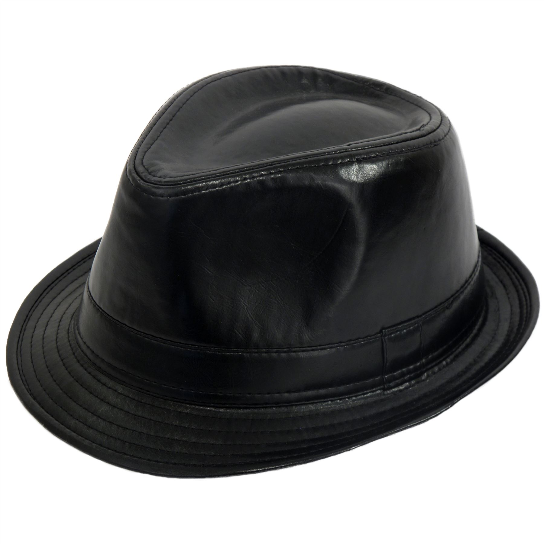 black leather trilby hat