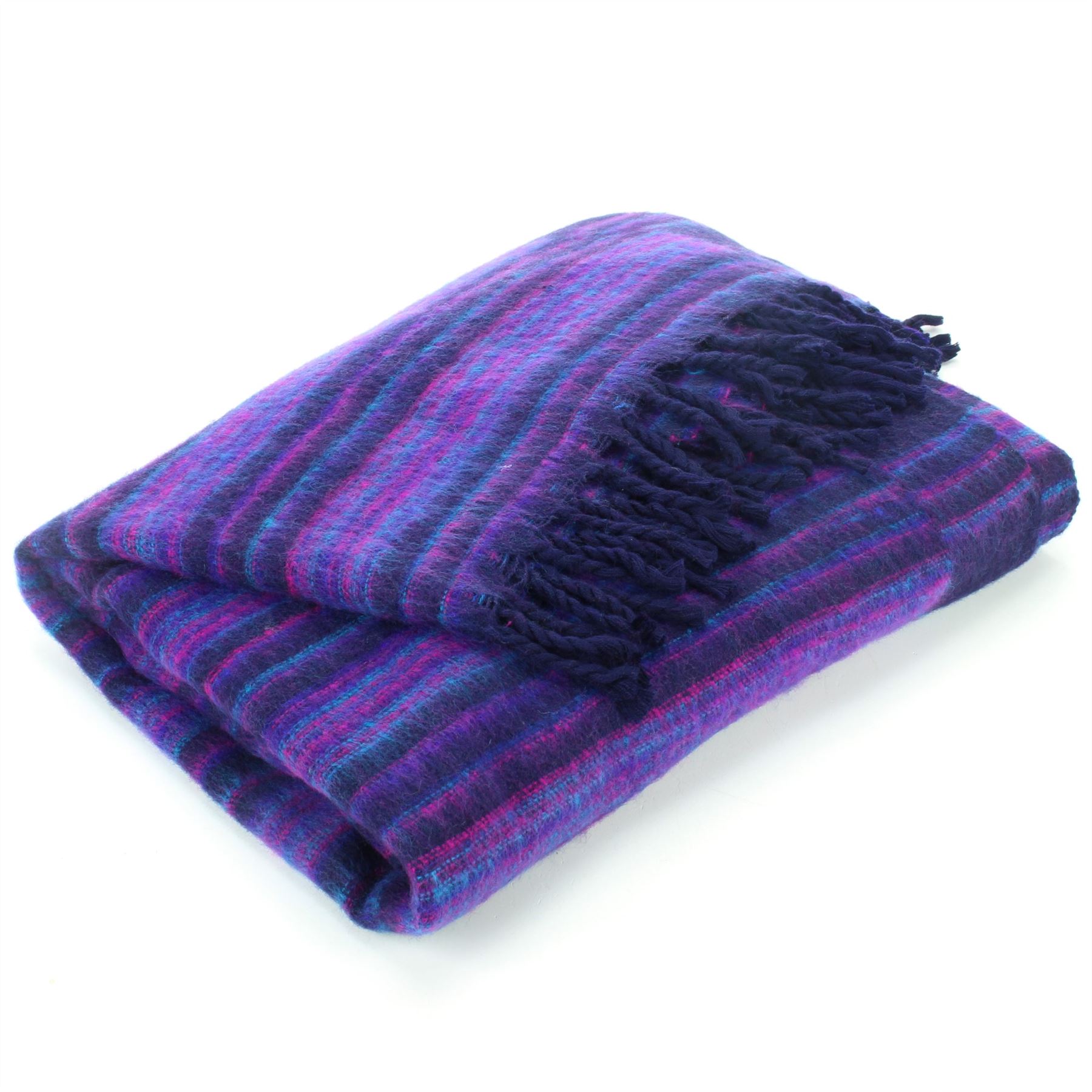 Vegan Wool Shawl Blanket Stripe Hill Queen Wrap Throw Boho Meditation Travel - Picture 16 of 50