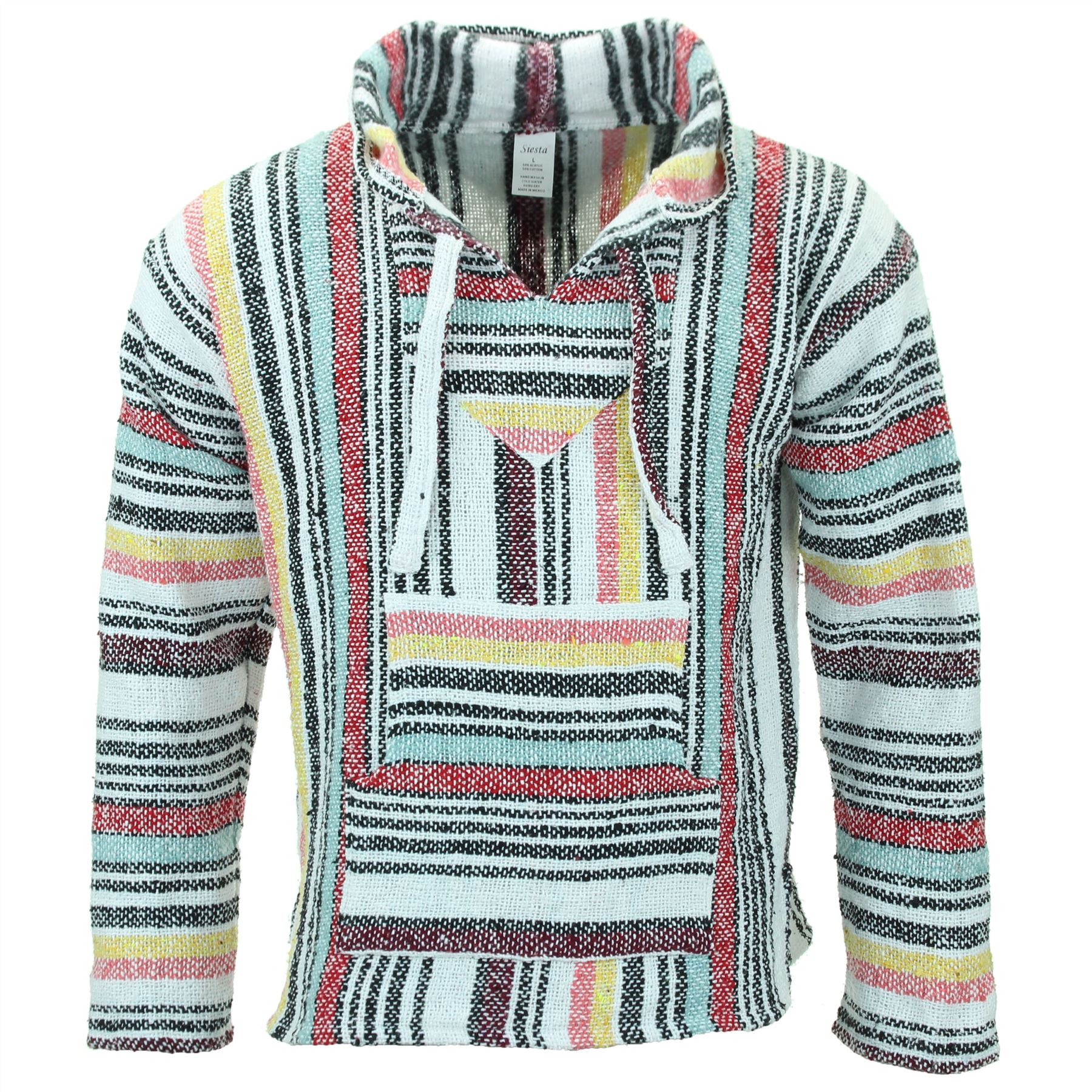 Siesta Baja Hoodie - Mexican Jerga Hippie Festival Hooded Jumper for Men and Women, Pink and blue pastel