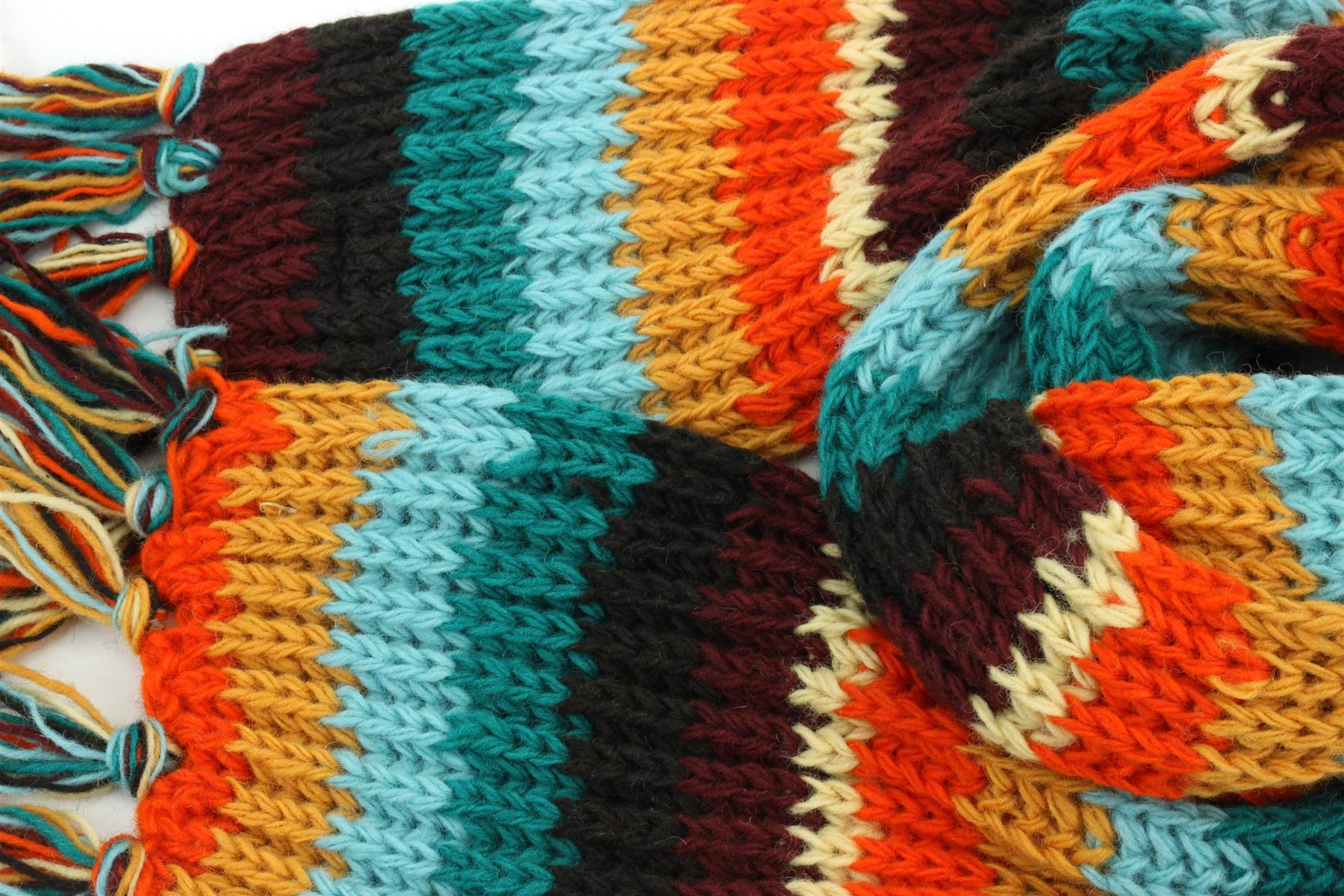 Hand Knitted Wool Scarf Woolly Warm Winter Cosy Stripe Space Dye Rainbow Pattern - Picture 87 of 97