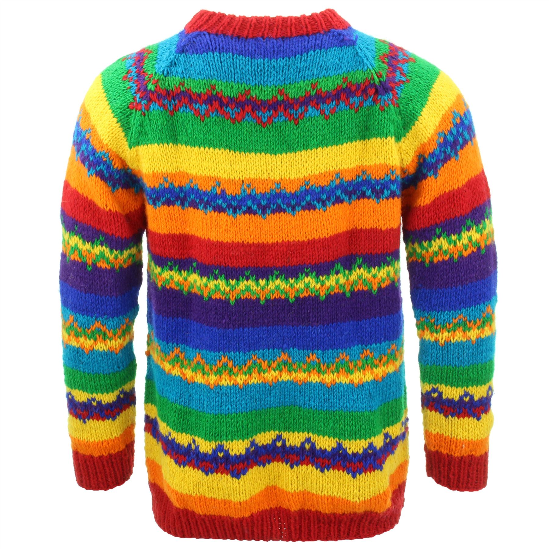 Wool Knit Jumper Sweater Pullover Fairisle Nordic Abstract Warm Nepal Loose - Picture 80 of 81
