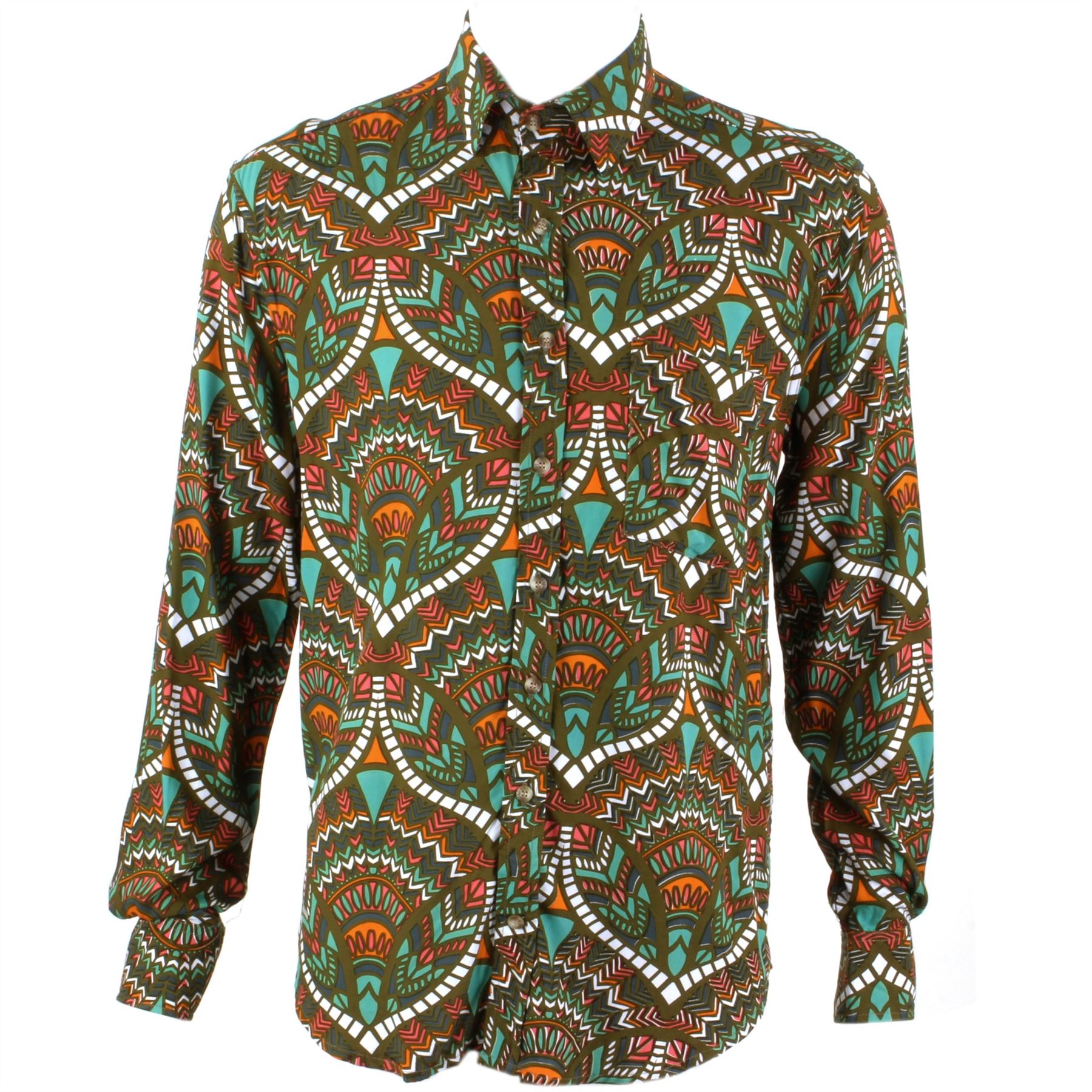 Mens Loud Shirt Retro Psychedelic Festival Party Funky Abstract Brown REGULAR