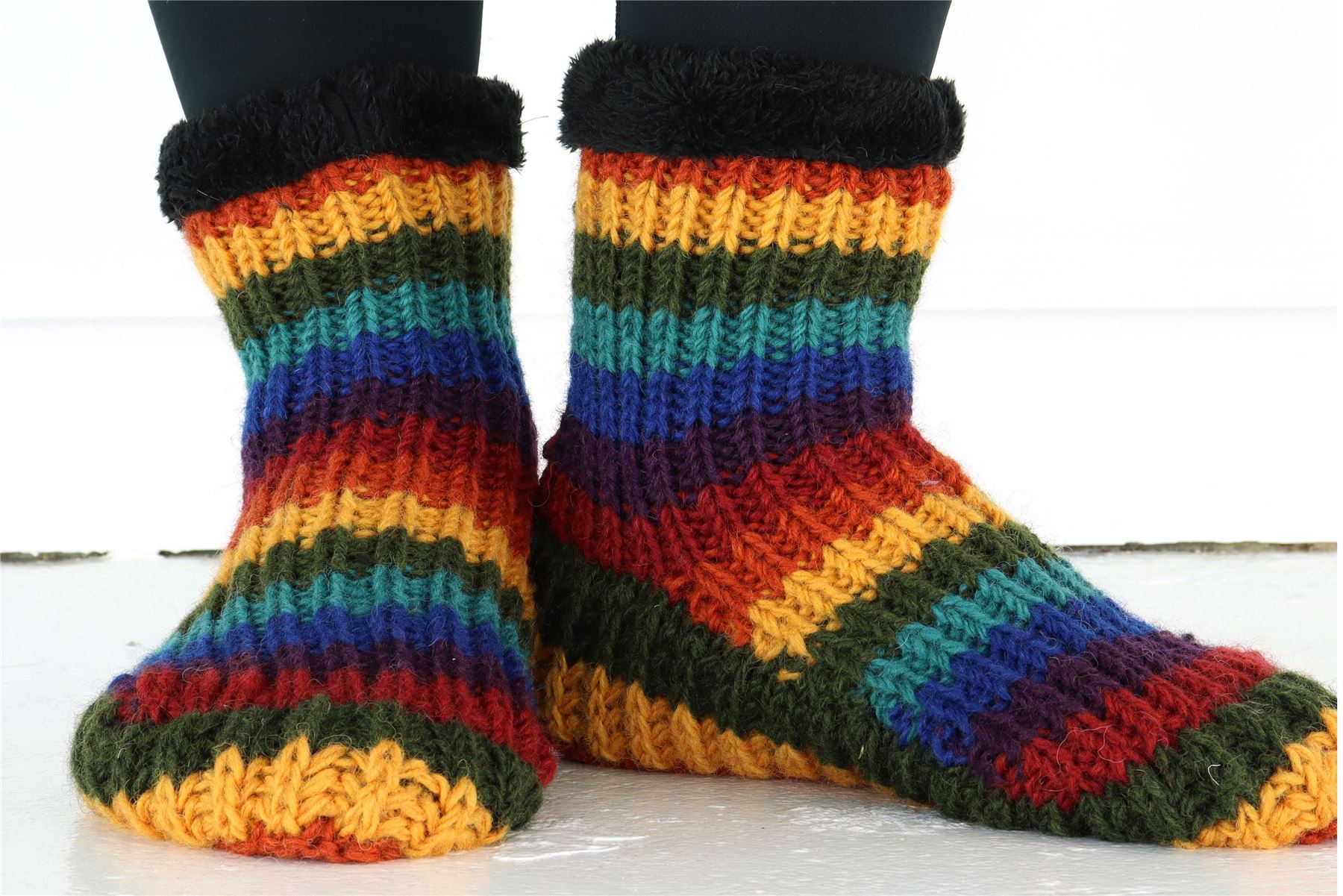 Handgestrickte Wolle Hausschuhe Socken Sherpa Futter Handarbeit warm UK 3-8 EU 36-42 - Bild 34 von 65