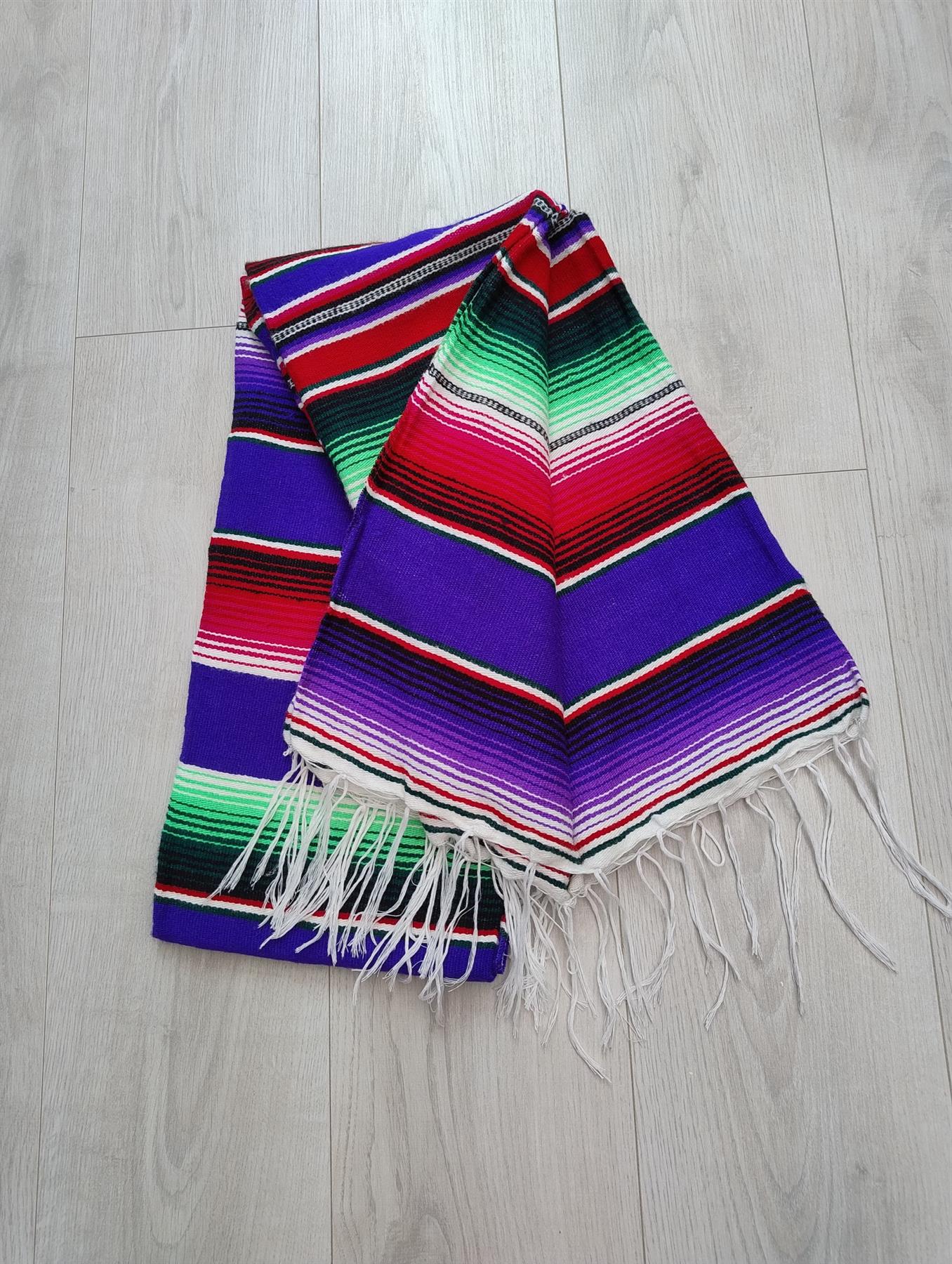 Handwoven Mexican Serape Traditional Jorongo Blanket Shawl Cloak Bright Striped - Picture 92 of 105