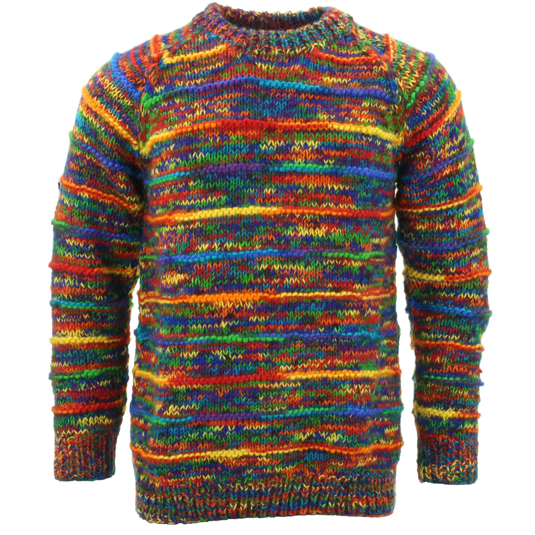 Wool Knit Jumper Sweater Pullover Fairisle Nordic Abstract Warm Nepal Loose - Picture 62 of 81