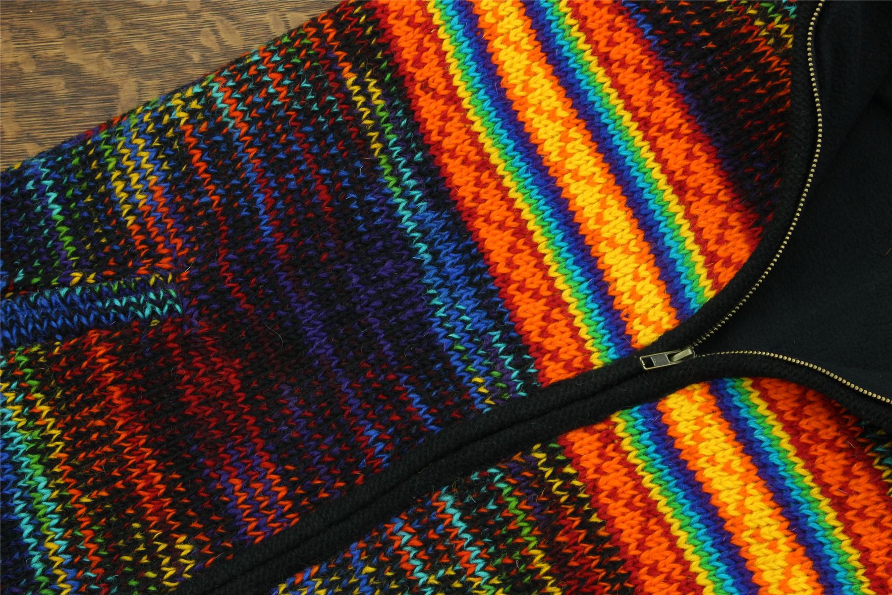 Hand Knitted Wool Hooded Jacket Cardigan Hoodie Nepal Warm Lined Boho Zip - Picture 35 of 100