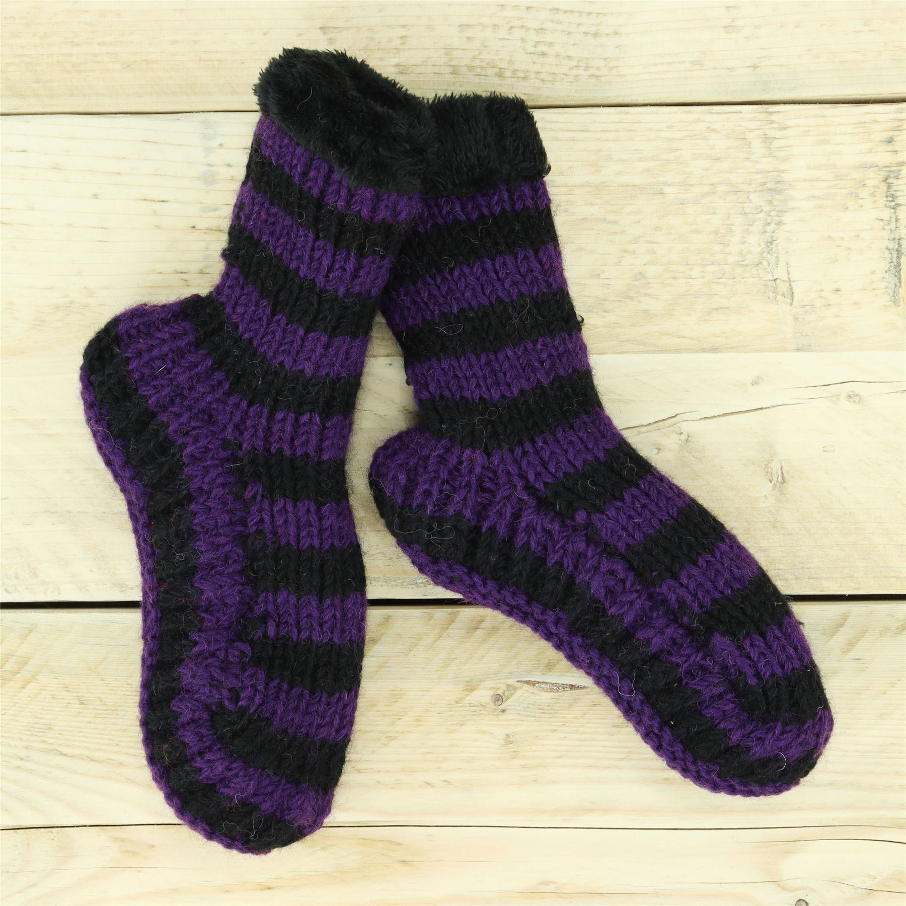Handgestrickte Wolle Hausschuhe Socken Sherpa Futter Handarbeit warm UK 3-8 EU 36-42 - Bild 52 von 65