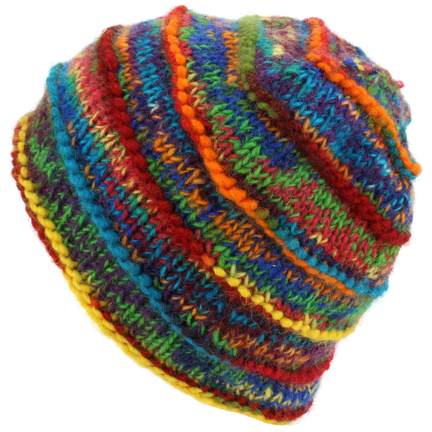 Wool Knit Beanie Hat Handmade Men Ladies Warm Winter Space Dye Ribbed - Picture 47 of 65