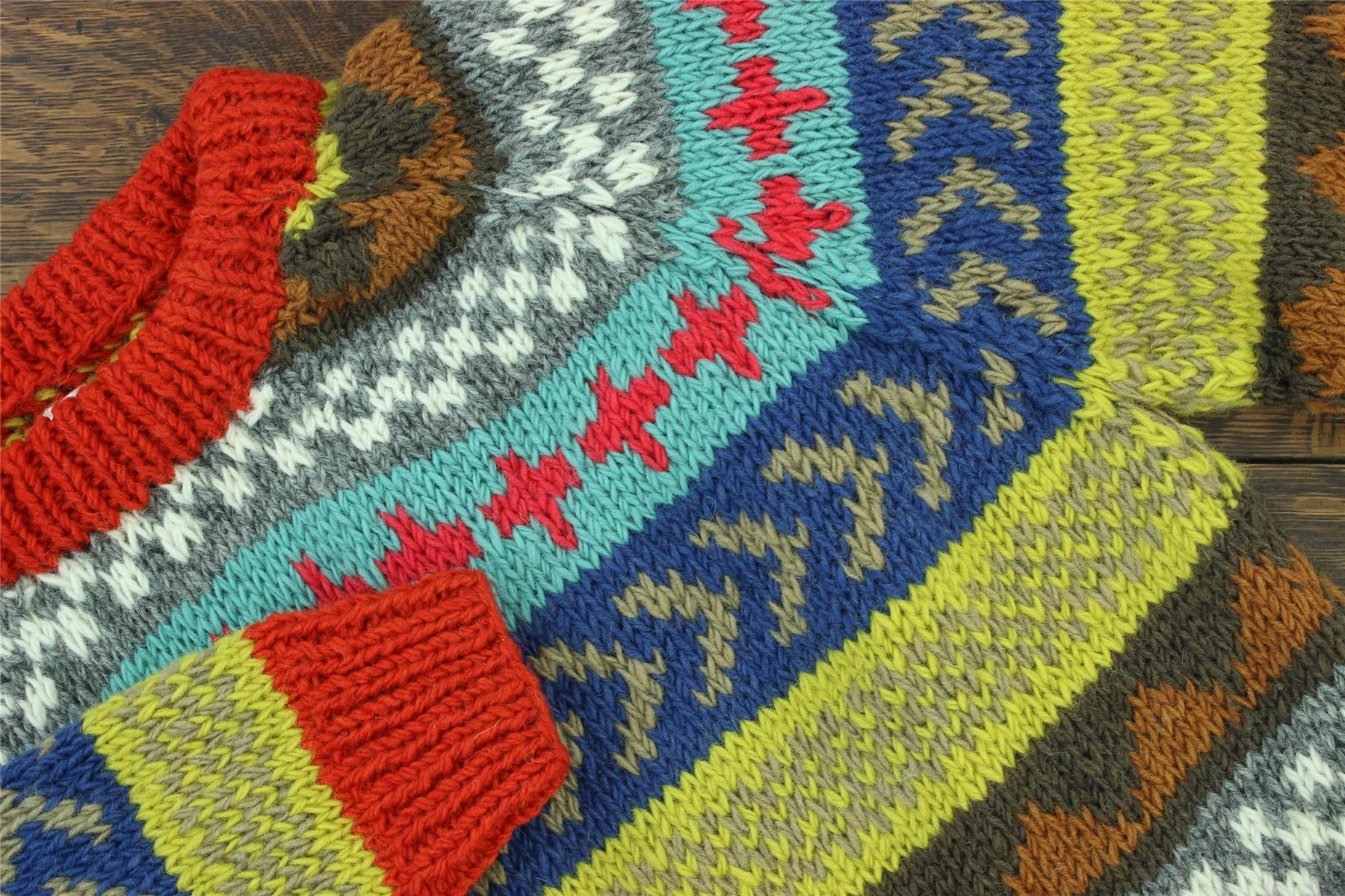 Wool Knit Jumper Sweater Pullover Fairisle Nordic Abstract Warm Nepal Loose - Picture 39 of 81