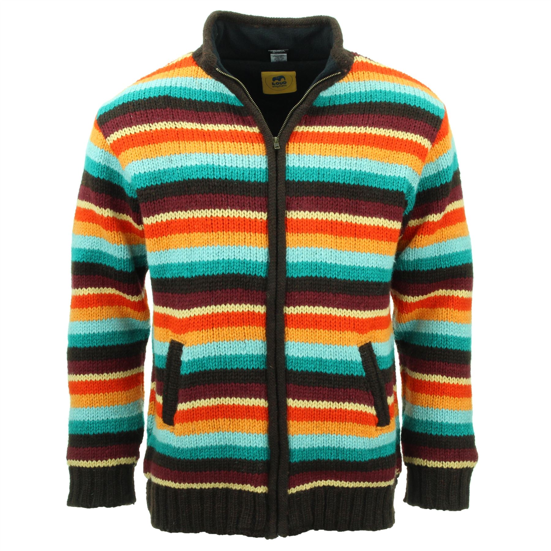 Hand Knitted Wool Jacket Cardigan LoudElephant Nepal Warm Lined Unisex - Picture 31 of 102