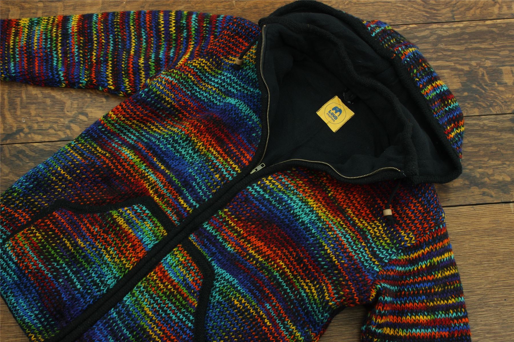 Handgestrickte Wolle Kapuzenjacke Cardigan Hoodie Nepal warm gefüttert Hippie Reißverschluss - Bild 39 von 102