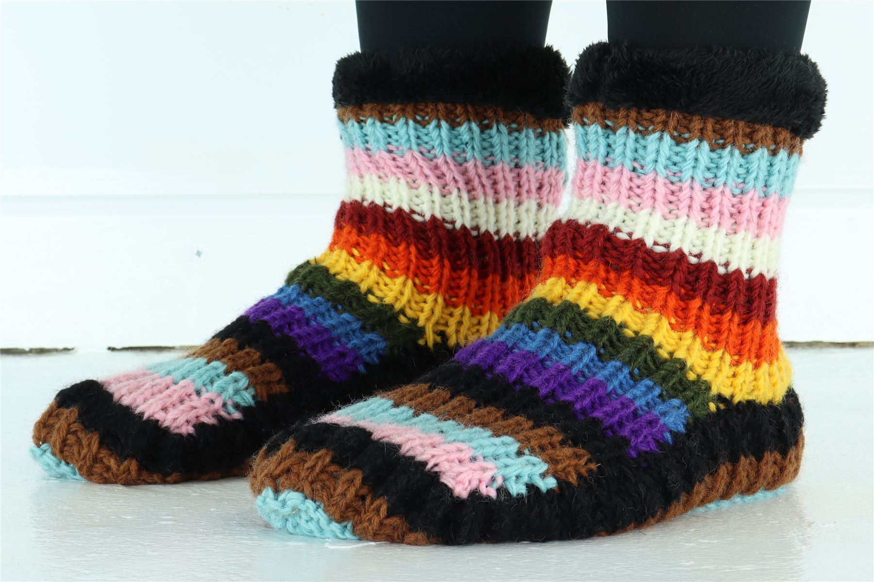 Handgestrickte Wolle Hausschuhe Socken Sherpa Futter Handarbeit warm UK 3-8 EU 36-42 - Bild 48 von 65