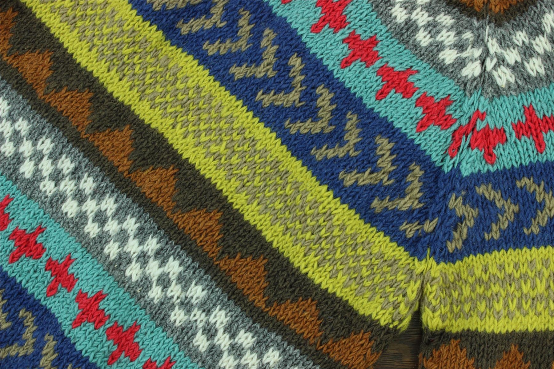 Wool Knit Jumper Sweater Pullover Fairisle Nordic Abstract Warm Nepal Loose - Picture 36 of 81