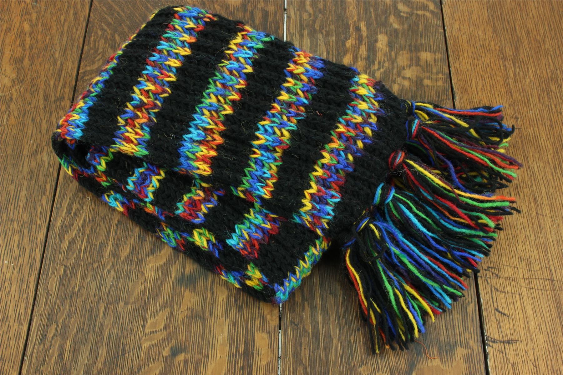 Hand Knitted Wool Scarf Woolly Warm Winter Cosy Stripe Space Dye Rainbow Pattern - Picture 64 of 97