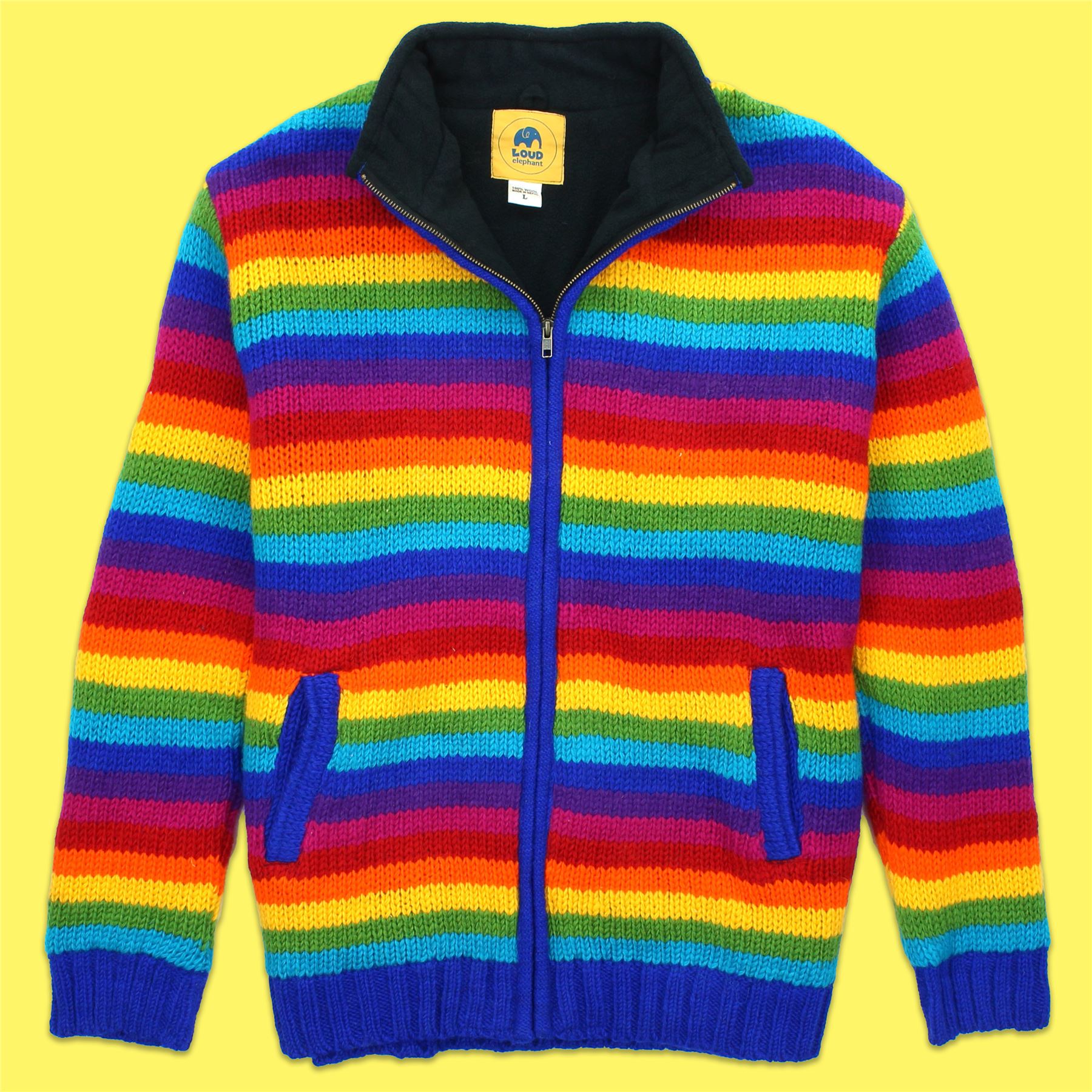 Hand Knitted Wool Jacket Cardigan LoudElephant Nepal Warm Lined Unisex - Picture 83 of 102